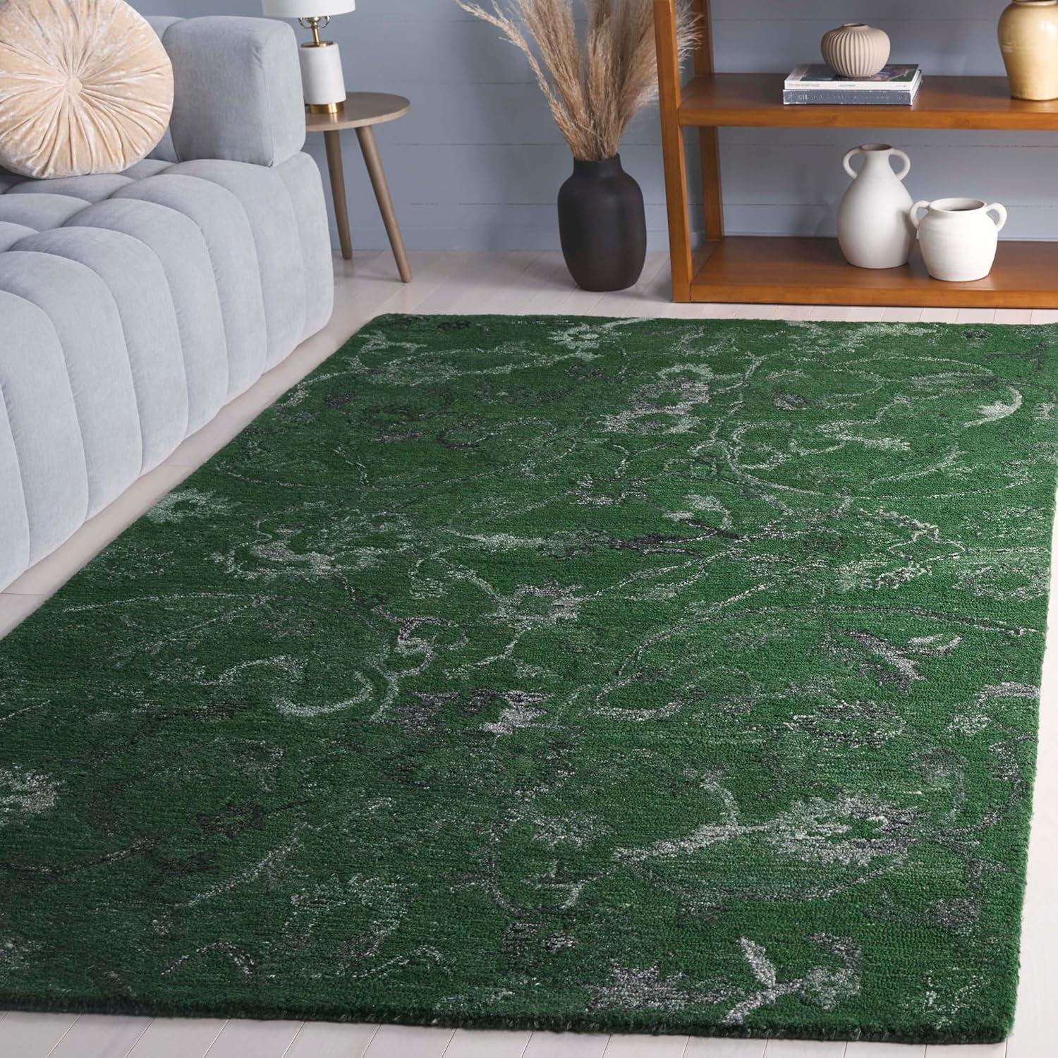 image:imageSAFAVIEH Area Rug 8x10 Anatolia Collection Large Beige amp Black Handmade Floral Scroll Design Ideal for Living Room Bedroom Office Dining Space AN401BDark Green