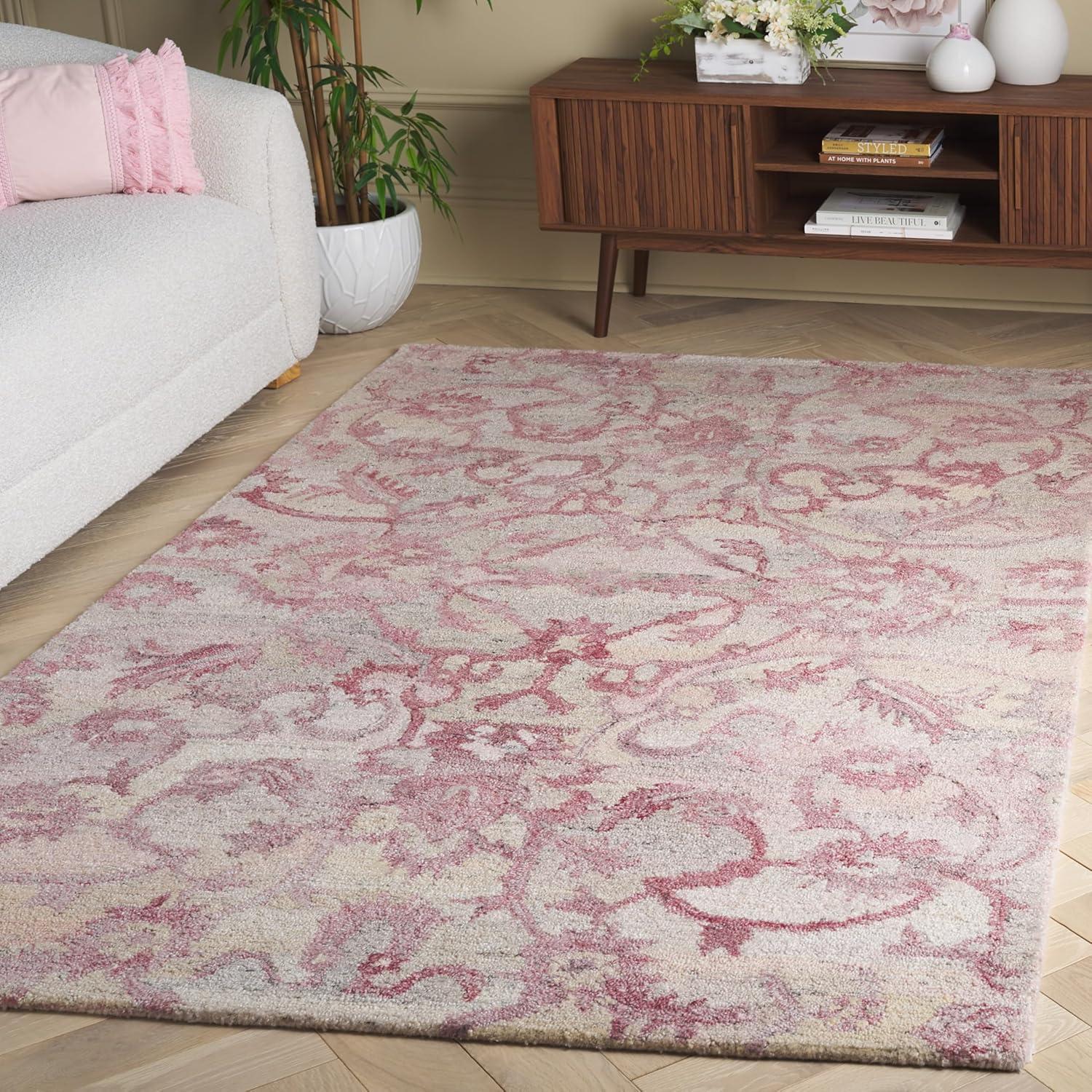 image:imageSAFAVIEH Area Rug 8x10 Anatolia Collection Large Beige amp Black Handmade Floral Scroll Design Ideal for Living Room Bedroom Office Dining Space AN401BLight Pink