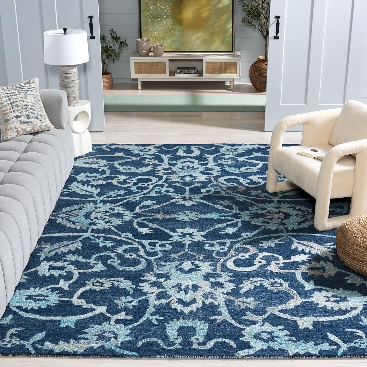 image:imageSAFAVIEH Area Rug 8x10 Anatolia Collection Large Beige amp Black Handmade Floral Scroll Design Ideal for Living Room Bedroom Office Dining Space AN401BNavy