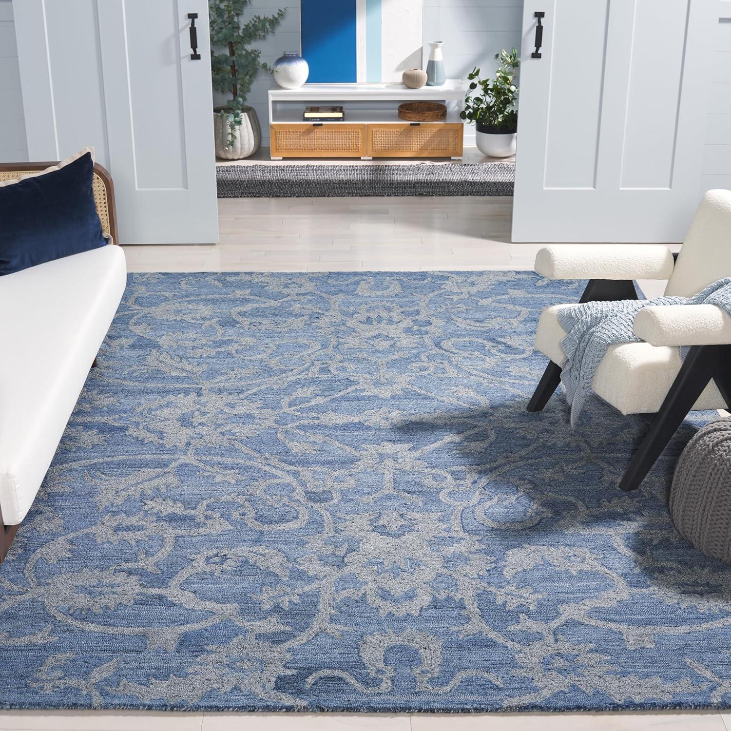image:imageSAFAVIEH Area Rug 8x10 Anatolia Collection Large Beige amp Black Handmade Floral Scroll Design Ideal for Living Room Bedroom Office Dining Space AN401BBlueGrey