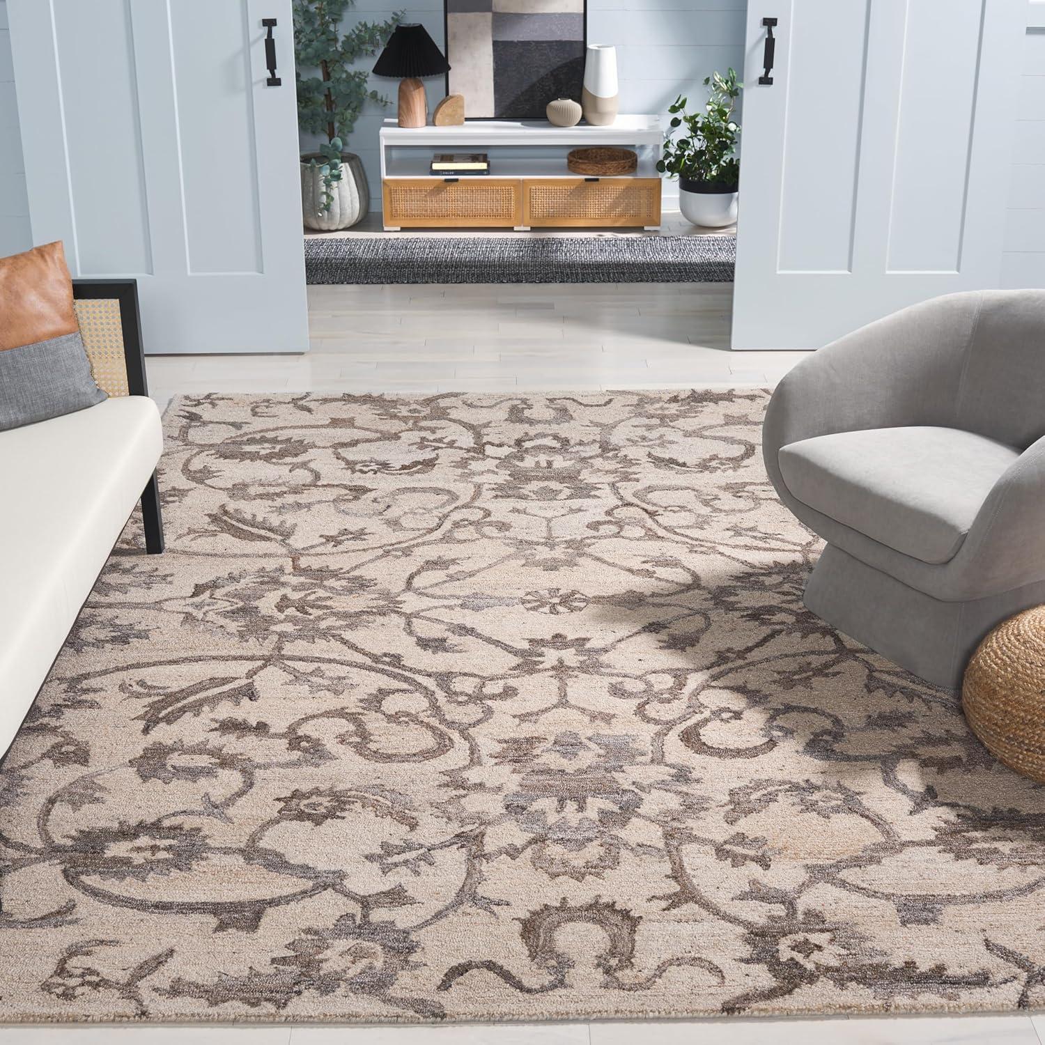 image:imageSAFAVIEH Area Rug 8x10 Anatolia Collection Large Beige amp Black Handmade Floral Scroll Design Ideal for Living Room Bedroom Office Dining Space AN401BIvoryBrown
