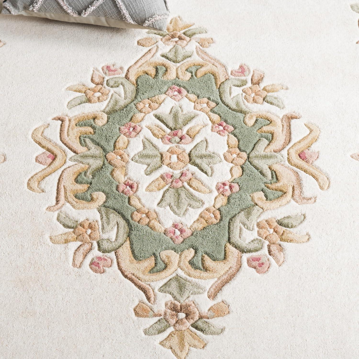 image:imageSAFAVIEH Area Rug 8x10 Aubusson Collection Large Ivory amp Green Handmade Wool Traditional Design Ideal for Living Room Bedroom Office Dining Space AUB301A