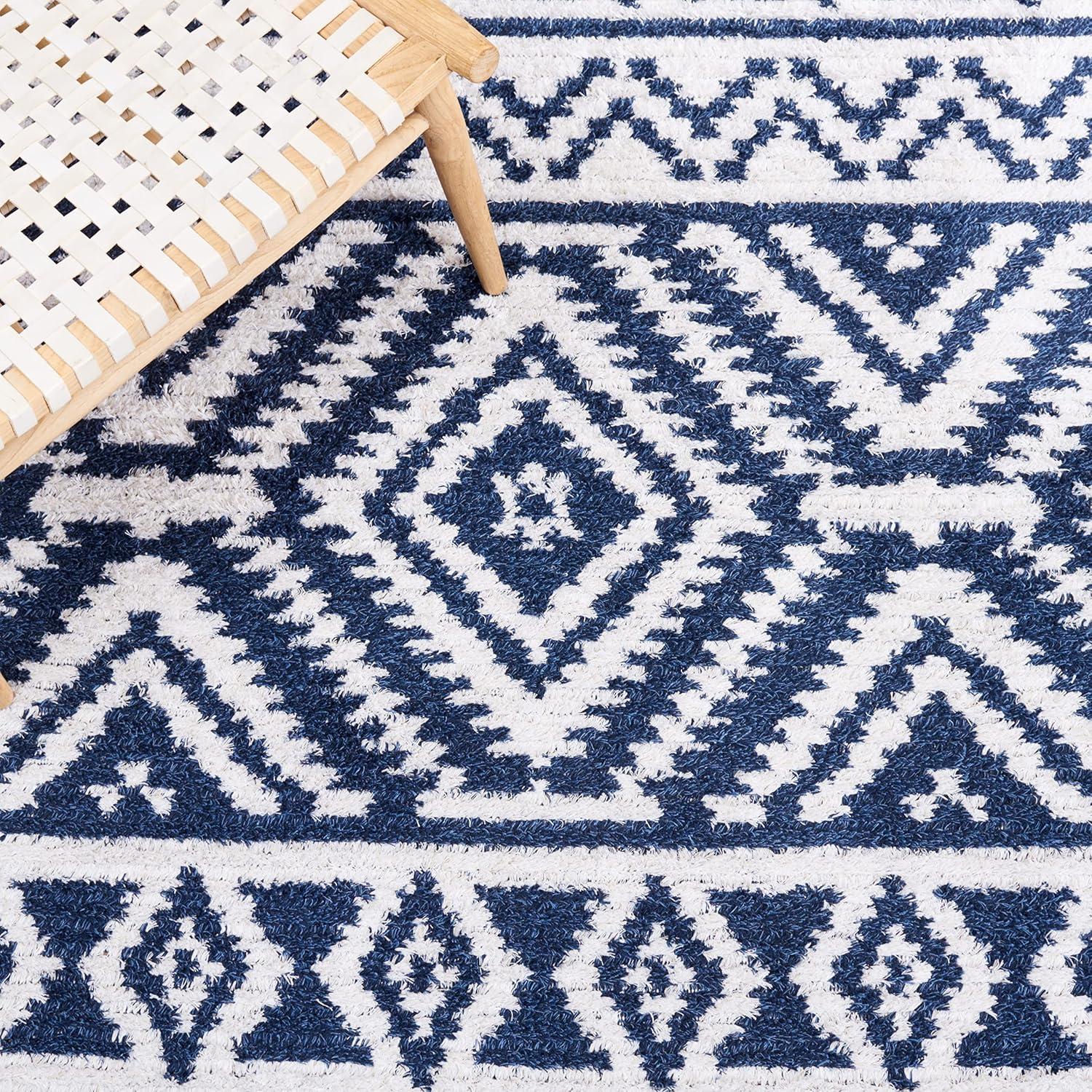 image:imageSAFAVIEH Area Rug 8x10 Augustine Collection Large Green amp Ivory Cotton Moroccan Boho Tribal Fringe Design Easy Cleaning Ideal for Living Room Bedroom Office Dining Space AGT849YNavyIvory