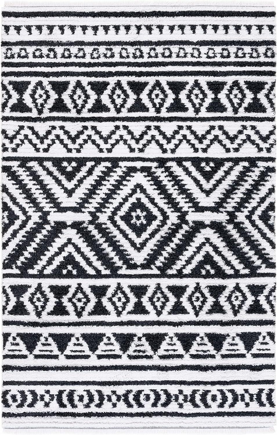 image:imageSAFAVIEH Area Rug 8x10 Augustine Collection Large Green amp Ivory Cotton Moroccan Boho Tribal Fringe Design Easy Cleaning Ideal for Living Room Bedroom Office Dining Space AGT849YBlackIvory