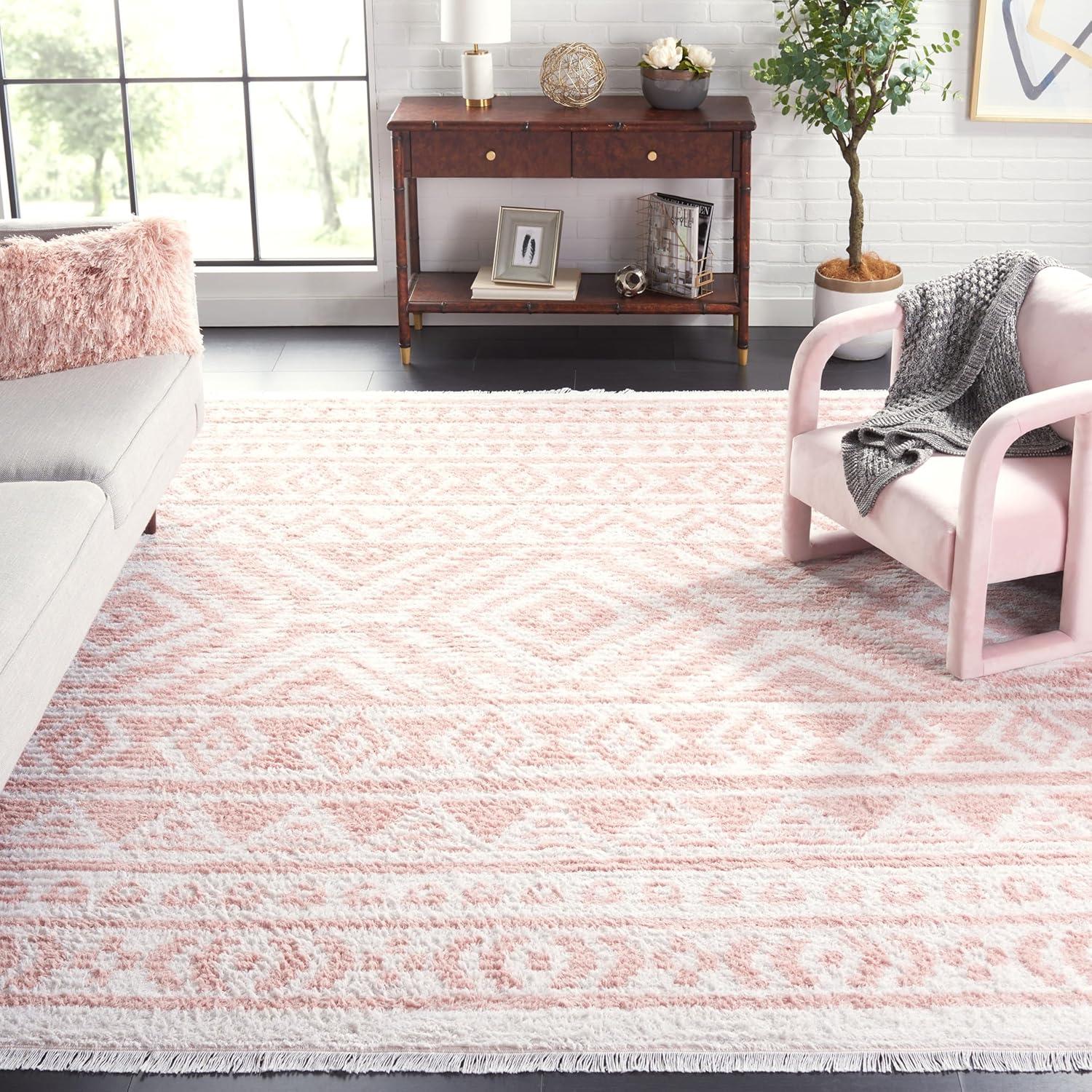 image:imageSAFAVIEH Area Rug 8x10 Augustine Collection Large Green amp Ivory Cotton Moroccan Boho Tribal Fringe Design Easy Cleaning Ideal for Living Room Bedroom Office Dining Space AGT849YIvoryPink