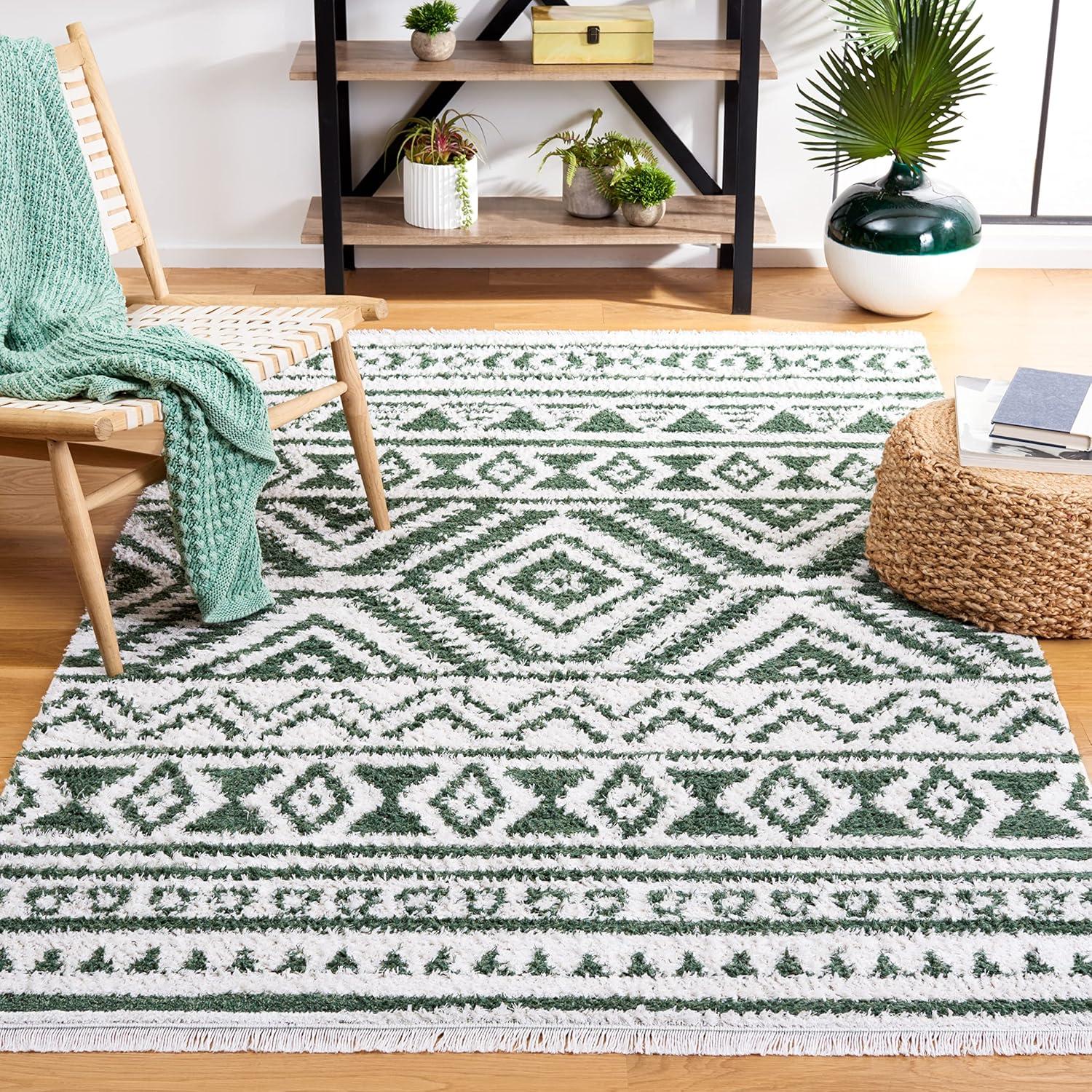 image:imageSAFAVIEH Area Rug 8x10 Augustine Collection Large Green amp Ivory Cotton Moroccan Boho Tribal Fringe Design Easy Cleaning Ideal for Living Room Bedroom Office Dining Space AGT849YGreenIvory