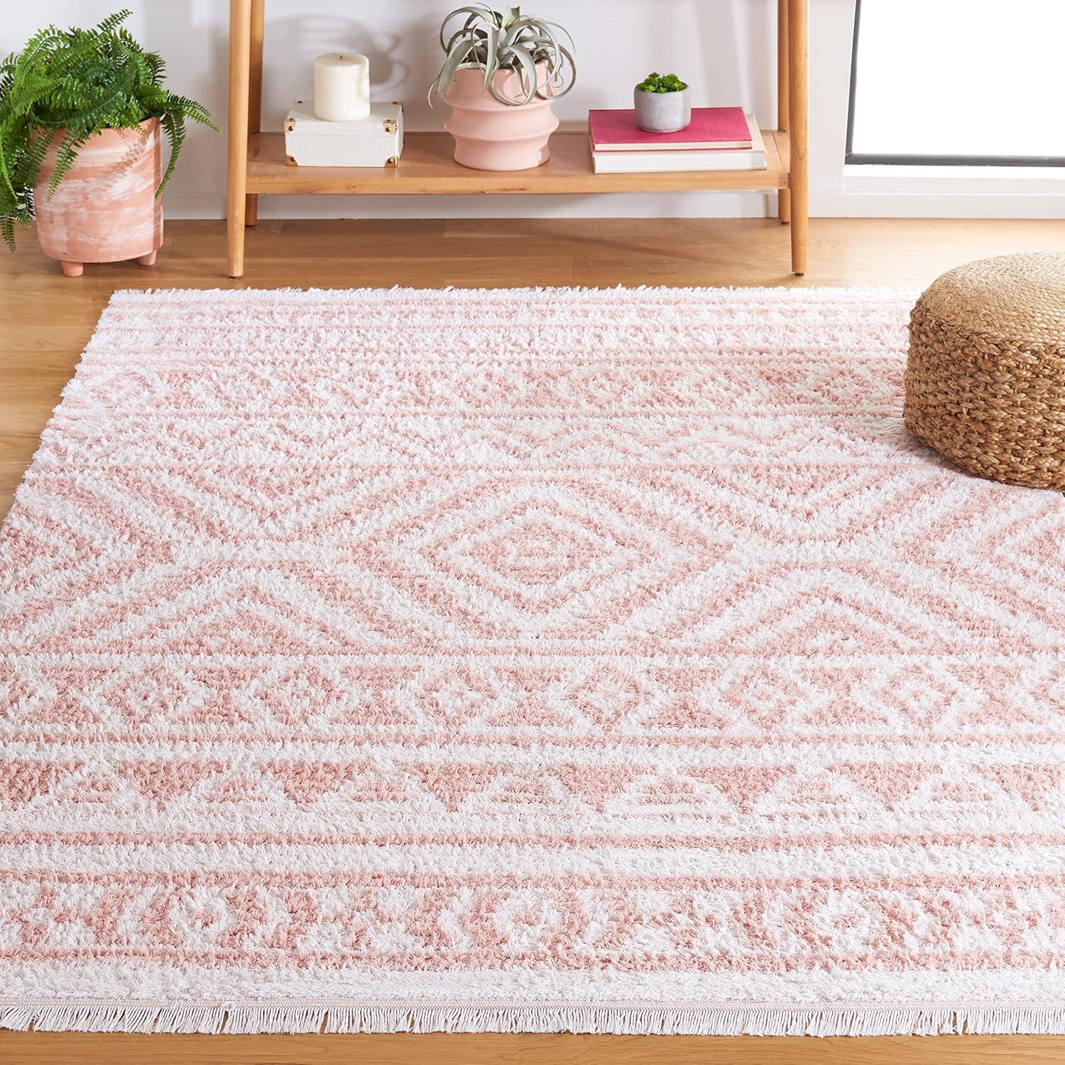 image:imageSAFAVIEH Area Rug 8x10 Augustine Collection Large Green amp Ivory Cotton Moroccan Boho Tribal Fringe Design Easy Cleaning Ideal for Living Room Bedroom Office Dining Space AGT849YIvoryPink