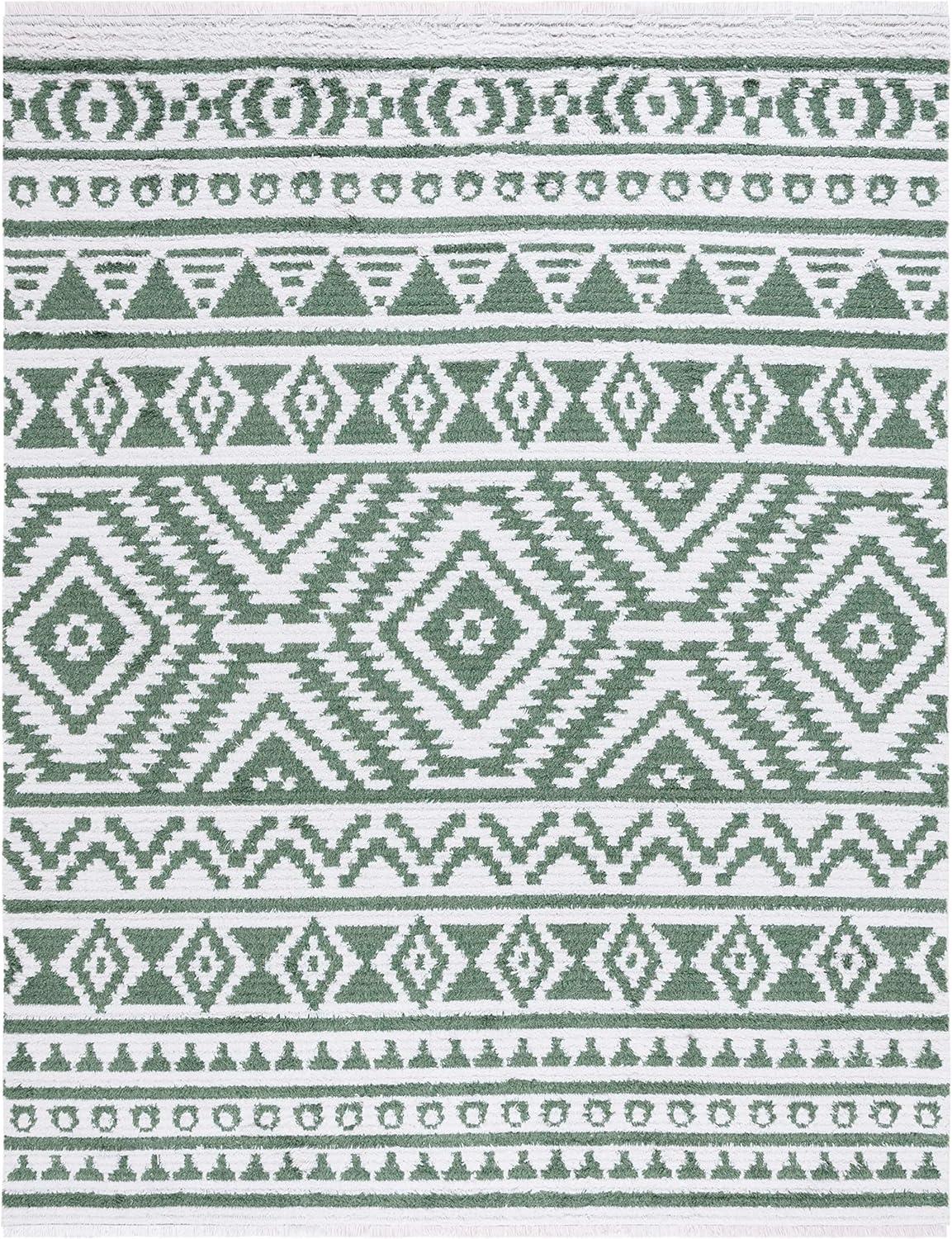 image:imageSAFAVIEH Area Rug 8x10 Augustine Collection Large Green amp Ivory Cotton Moroccan Boho Tribal Fringe Design Easy Cleaning Ideal for Living Room Bedroom Office Dining Space AGT849YGreenIvory