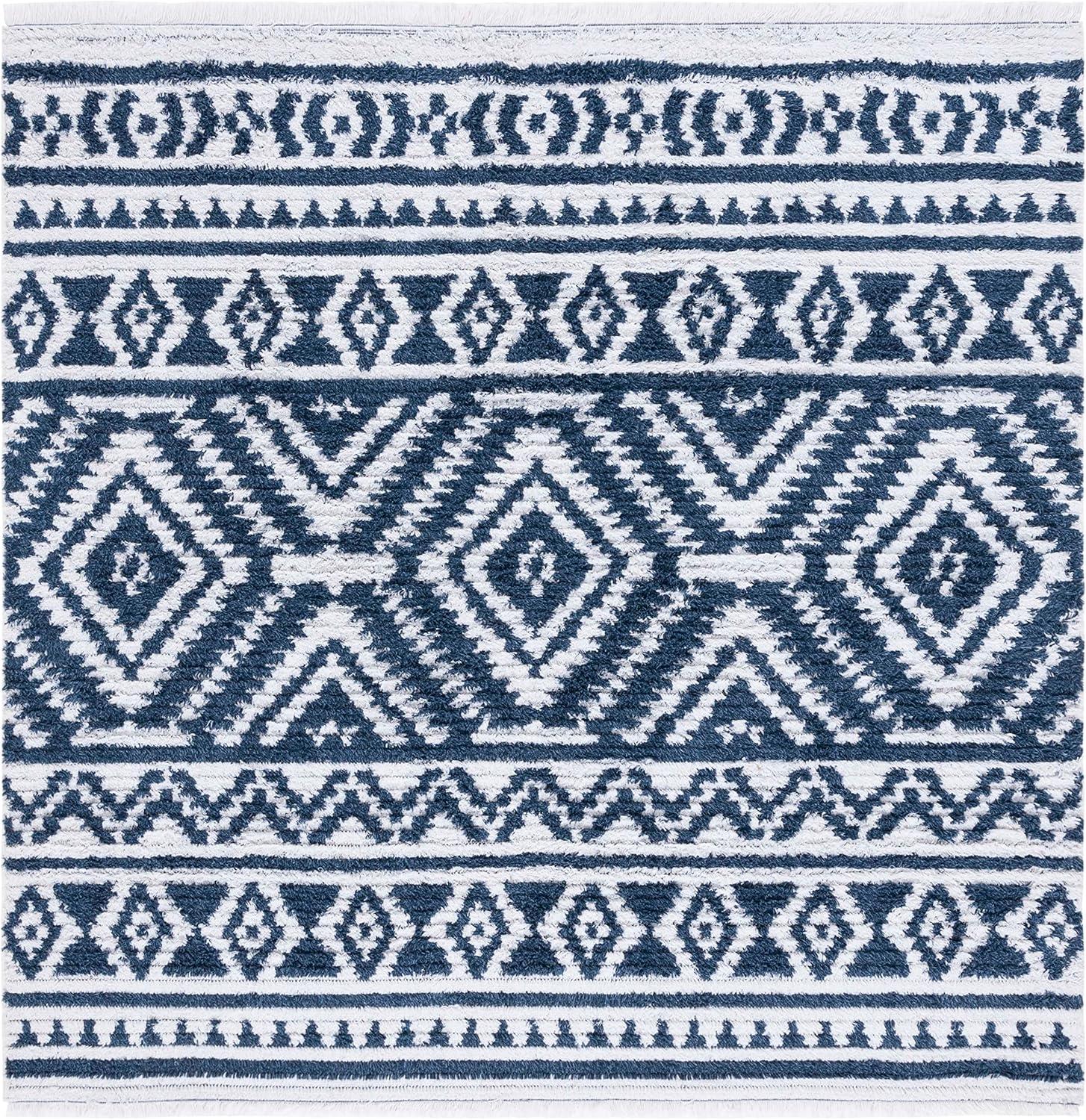 image:imageSAFAVIEH Area Rug 8x10 Augustine Collection Large Green amp Ivory Cotton Moroccan Boho Tribal Fringe Design Easy Cleaning Ideal for Living Room Bedroom Office Dining Space AGT849YNavyIvory