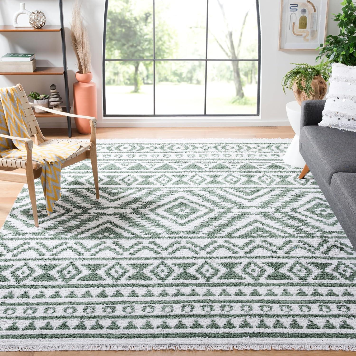 image:imageSAFAVIEH Area Rug 8x10 Augustine Collection Large Green amp Ivory Cotton Moroccan Boho Tribal Fringe Design Easy Cleaning Ideal for Living Room Bedroom Office Dining Space AGT849YGreenIvory