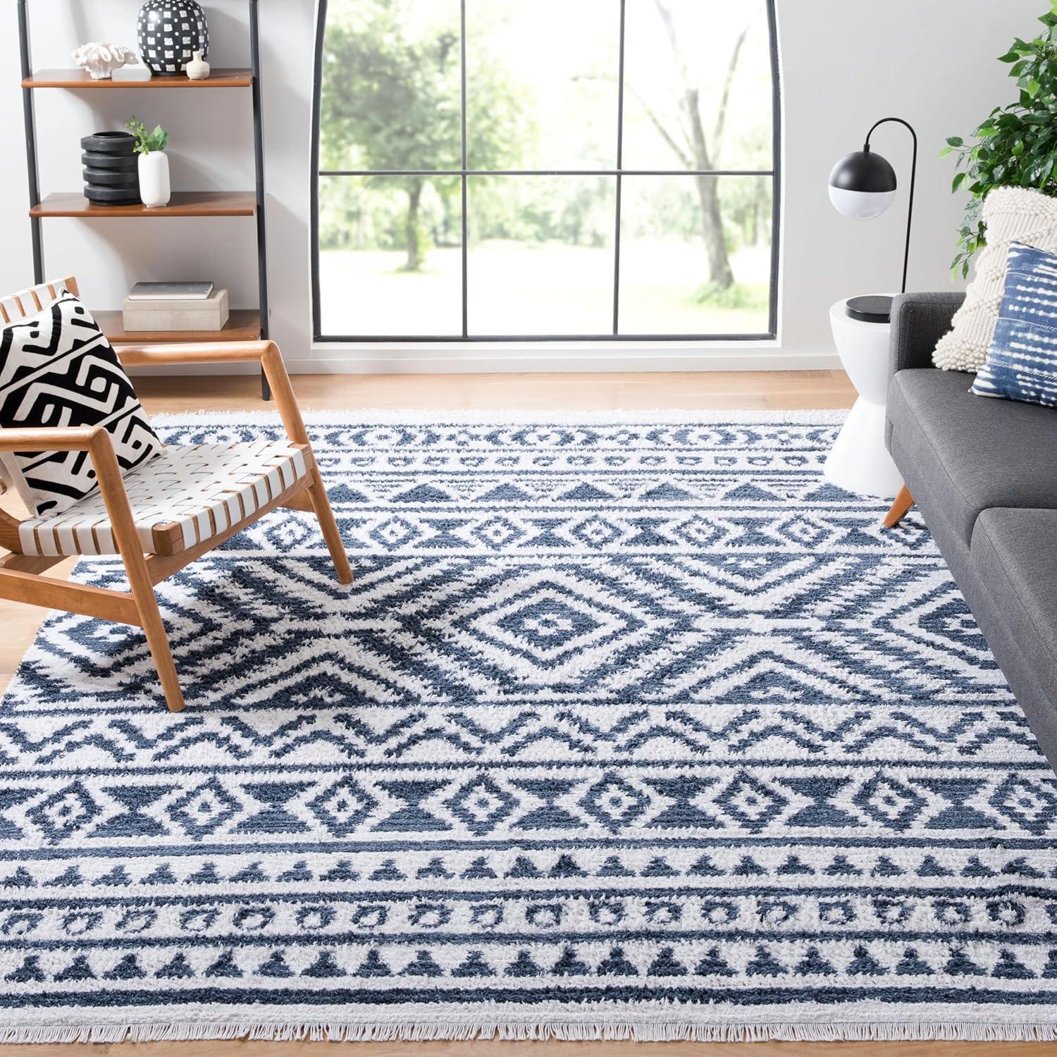 image:imageSAFAVIEH Area Rug 8x10 Augustine Collection Large Green amp Ivory Cotton Moroccan Boho Tribal Fringe Design Easy Cleaning Ideal for Living Room Bedroom Office Dining Space AGT849YNavyIvory