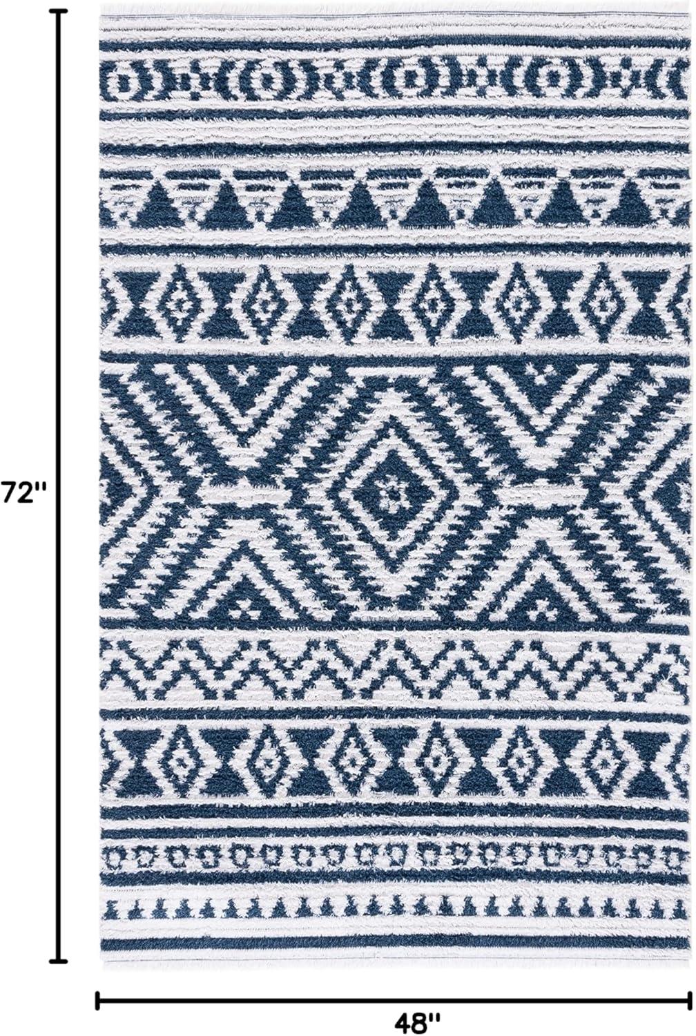 image:imageSAFAVIEH Area Rug 8x10 Augustine Collection Large Green amp Ivory Cotton Moroccan Boho Tribal Fringe Design Easy Cleaning Ideal for Living Room Bedroom Office Dining Space AGT849YNavyIvory