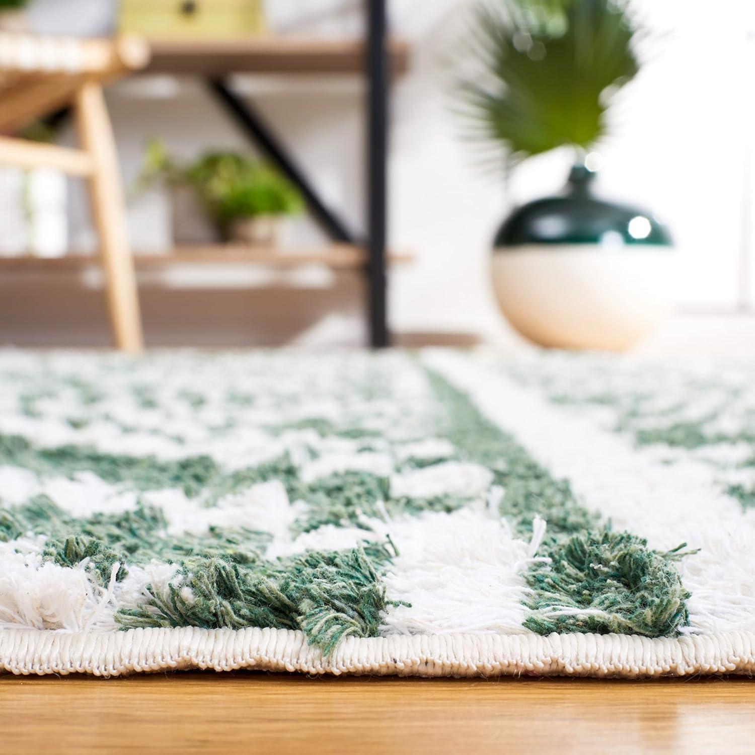 image:imageSAFAVIEH Area Rug 8x10 Augustine Collection Large Green amp Ivory Cotton Moroccan Boho Tribal Fringe Design Easy Cleaning Ideal for Living Room Bedroom Office Dining Space AGT849YGreenIvory