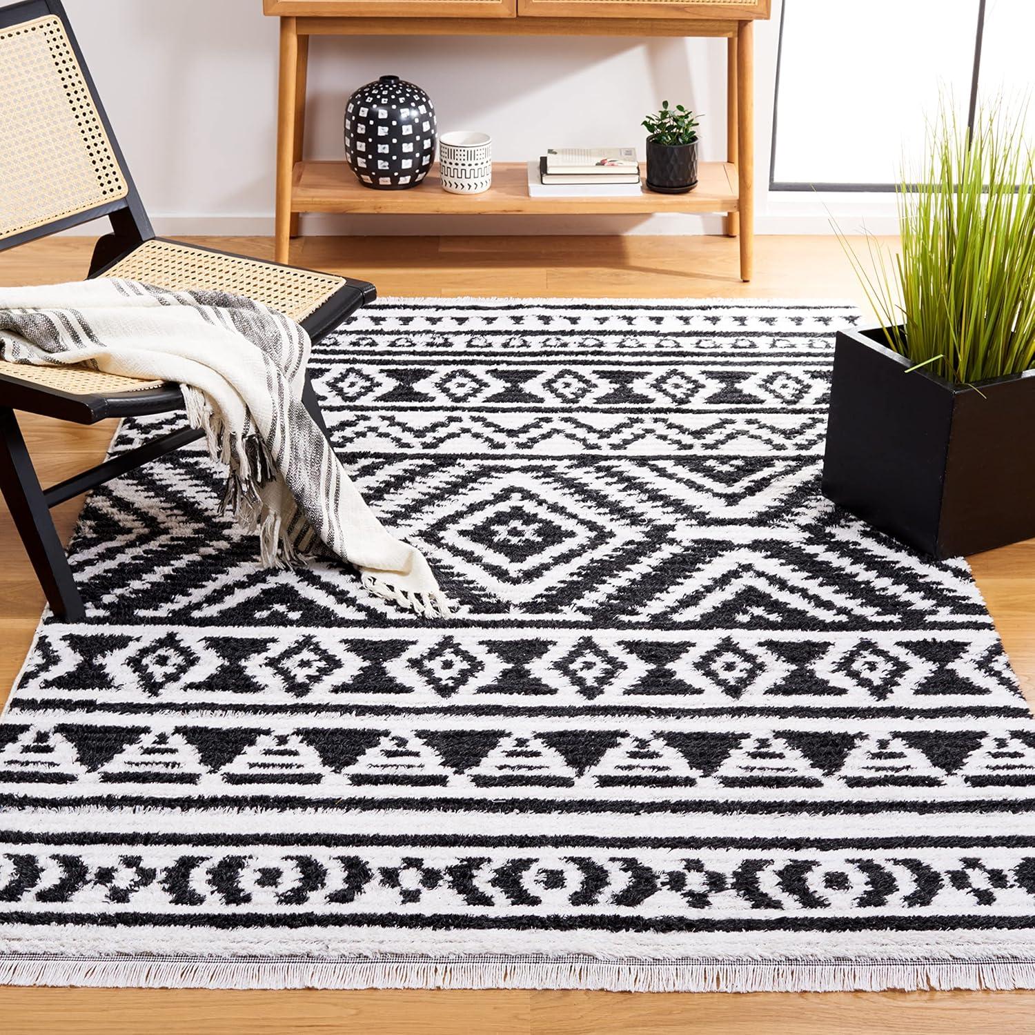 image:imageSAFAVIEH Area Rug 8x10 Augustine Collection Large Green amp Ivory Cotton Moroccan Boho Tribal Fringe Design Easy Cleaning Ideal for Living Room Bedroom Office Dining Space AGT849YBlackIvory