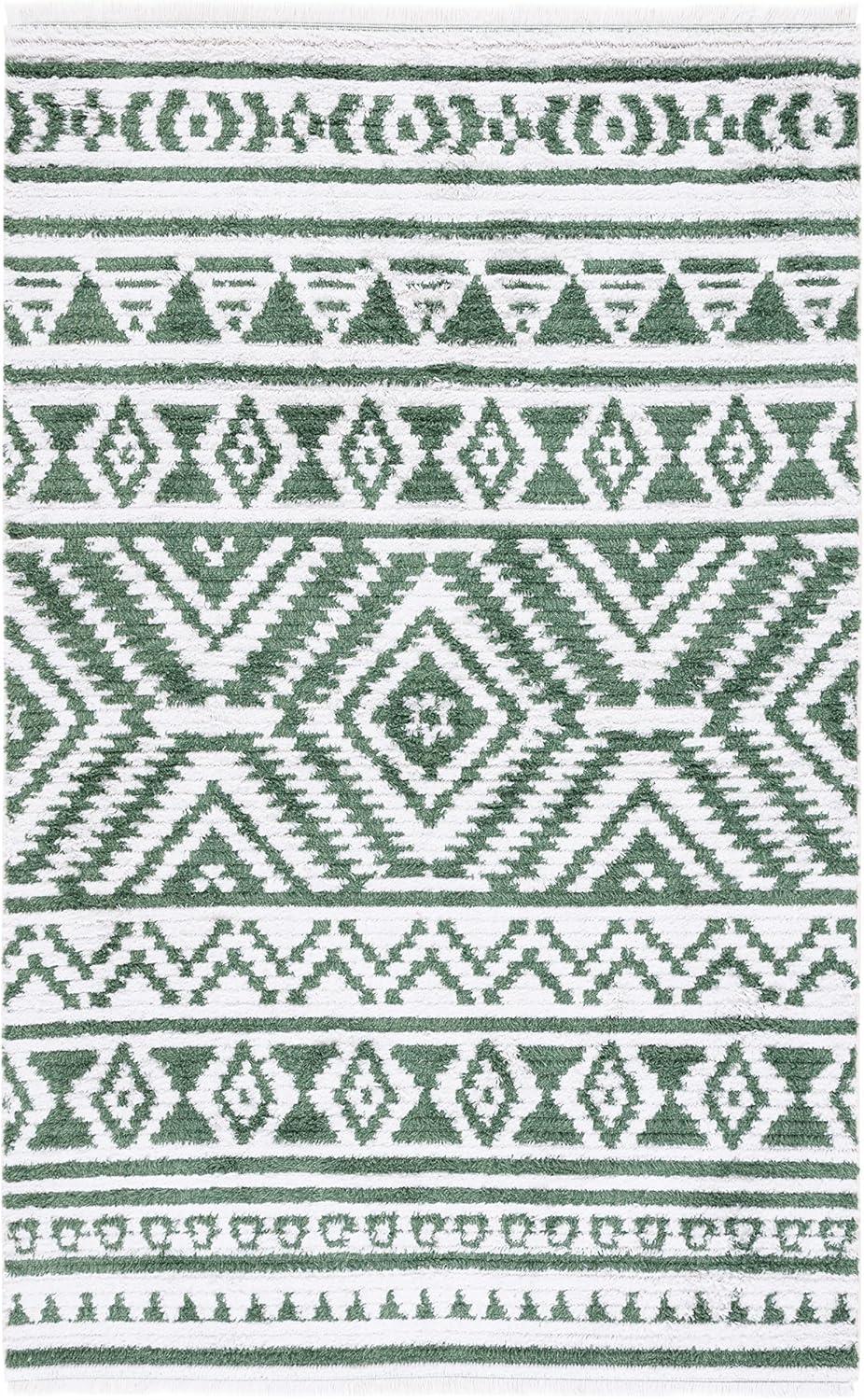 image:imageSAFAVIEH Area Rug 8x10 Augustine Collection Large Green amp Ivory Cotton Moroccan Boho Tribal Fringe Design Easy Cleaning Ideal for Living Room Bedroom Office Dining Space AGT849YGreenIvory