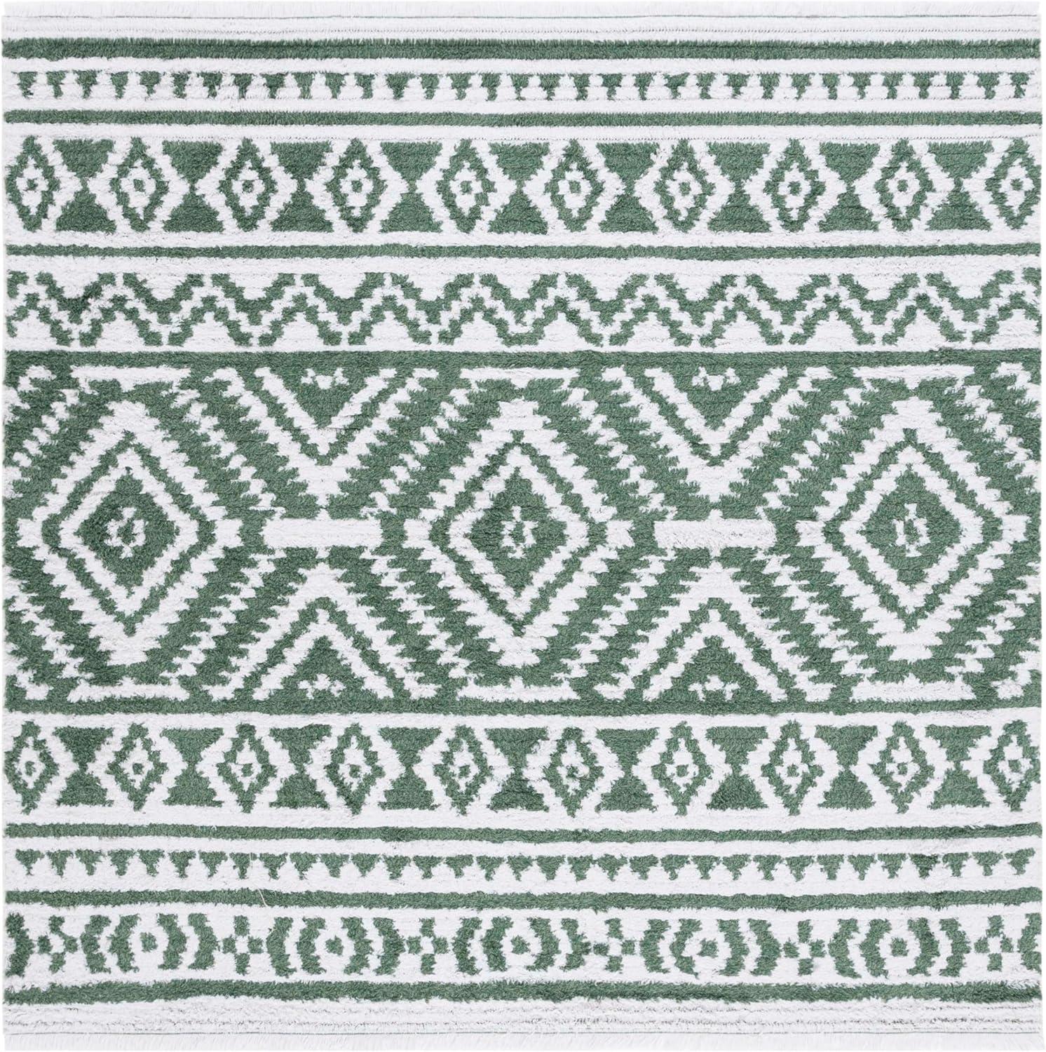 image:imageSAFAVIEH Area Rug 8x10 Augustine Collection Large Green amp Ivory Cotton Moroccan Boho Tribal Fringe Design Easy Cleaning Ideal for Living Room Bedroom Office Dining Space AGT849YGreenIvory