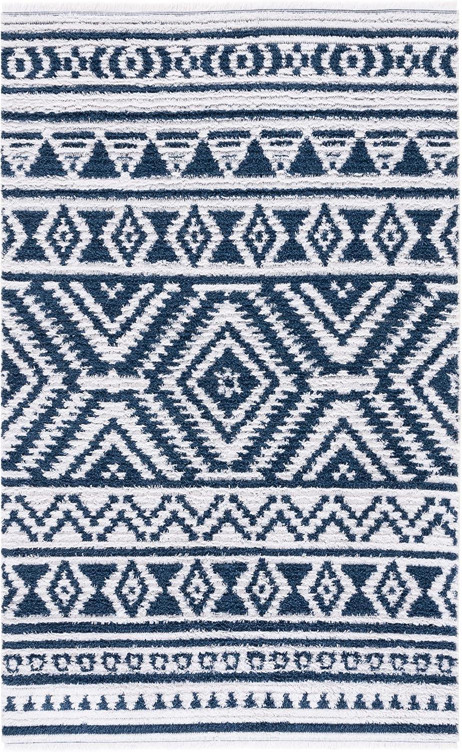 image:imageSAFAVIEH Area Rug 8x10 Augustine Collection Large Green amp Ivory Cotton Moroccan Boho Tribal Fringe Design Easy Cleaning Ideal for Living Room Bedroom Office Dining Space AGT849YNavyIvory
