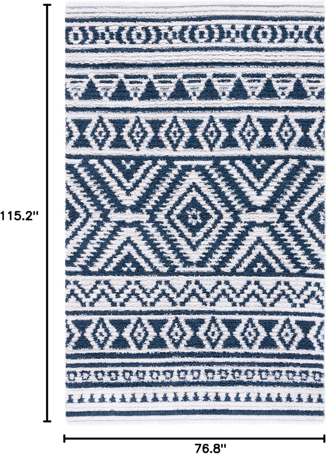 image:imageSAFAVIEH Area Rug 8x10 Augustine Collection Large Green amp Ivory Cotton Moroccan Boho Tribal Fringe Design Easy Cleaning Ideal for Living Room Bedroom Office Dining Space AGT849YNavyIvory