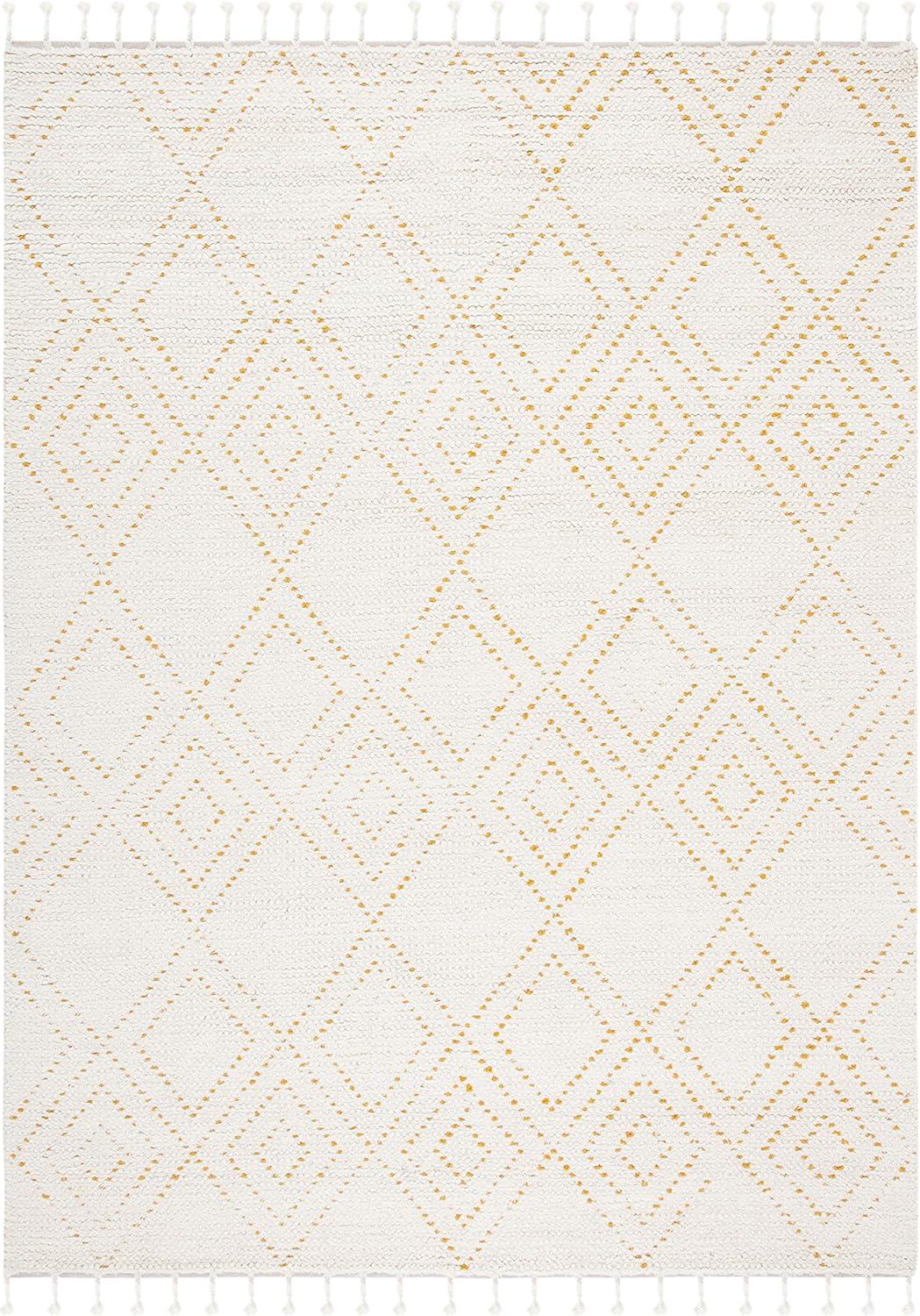 image:imageSAFAVIEH Area Rug 8x10 Casablanca Collection Large Ivory amp Black Handmade Wool Moroccan Boho Braided Tassel Ideal for Living Room Bedroom Dining Space CSB676ZIvoryGold