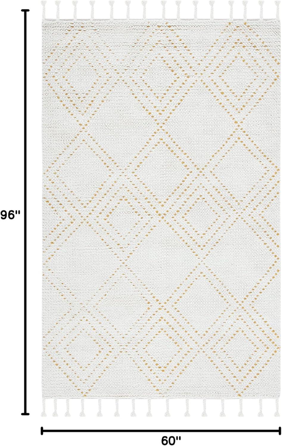 image:imageSAFAVIEH Area Rug 8x10 Casablanca Collection Large Ivory amp Black Handmade Wool Moroccan Boho Braided Tassel Ideal for Living Room Bedroom Dining Space CSB676ZIvoryGold