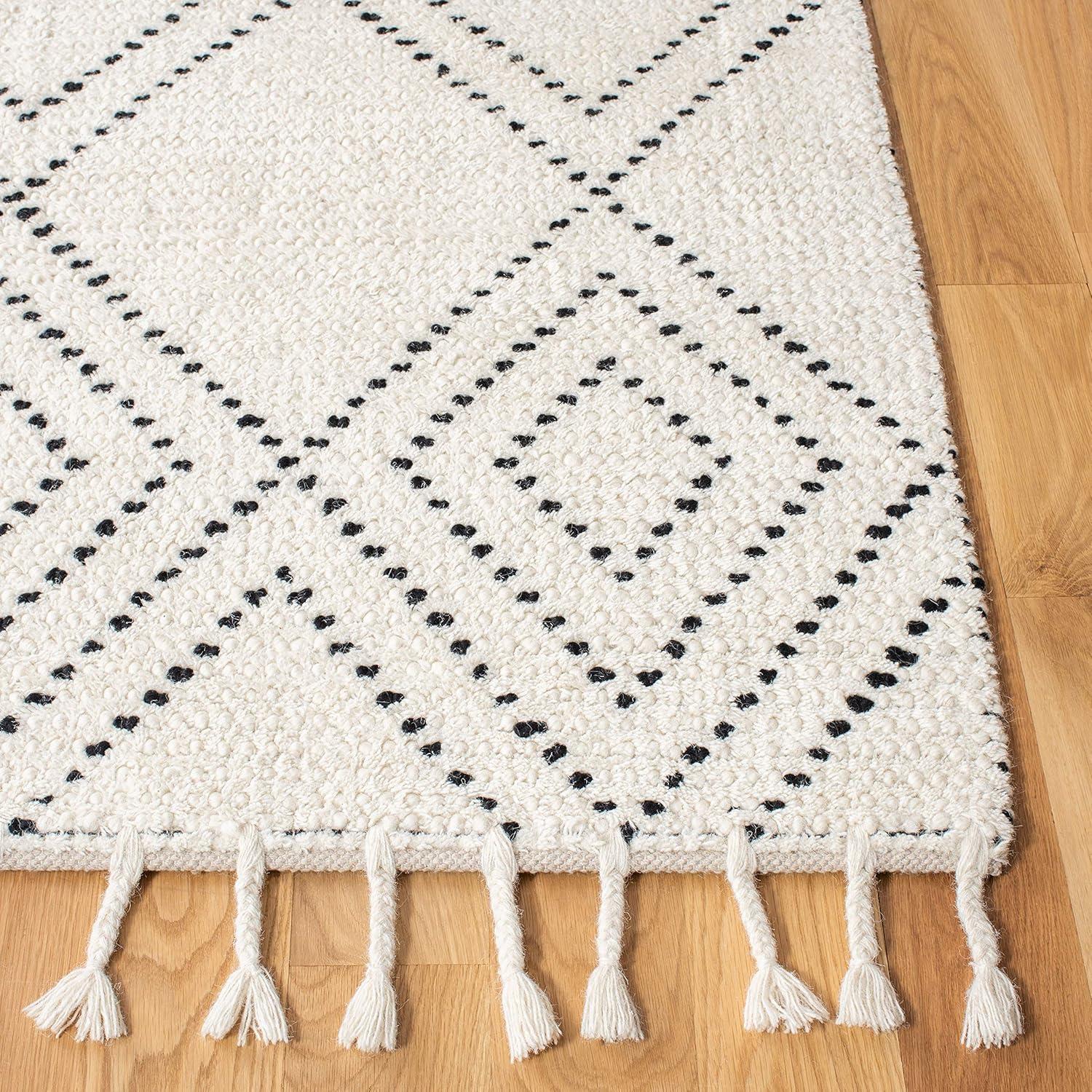 image:imageSAFAVIEH Area Rug 8x10 Casablanca Collection Large Ivory amp Black Handmade Wool Moroccan Boho Braided Tassel Ideal for Living Room Bedroom Dining Space CSB676ZIvoryBlack