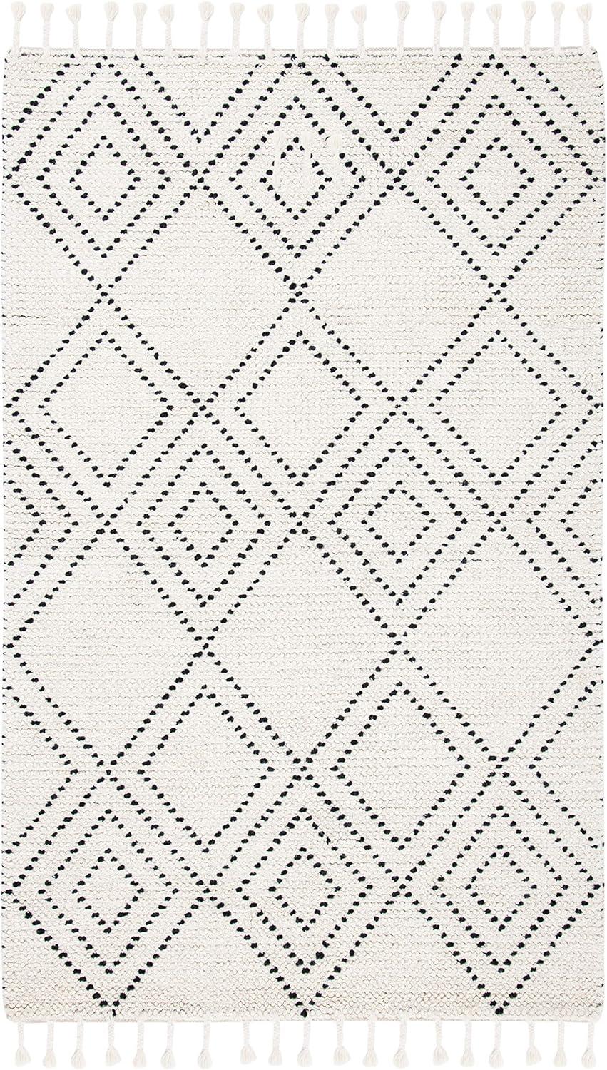 image:imageSAFAVIEH Area Rug 8x10 Casablanca Collection Large Ivory amp Black Handmade Wool Moroccan Boho Braided Tassel Ideal for Living Room Bedroom Dining Space CSB676ZIvoryBlack