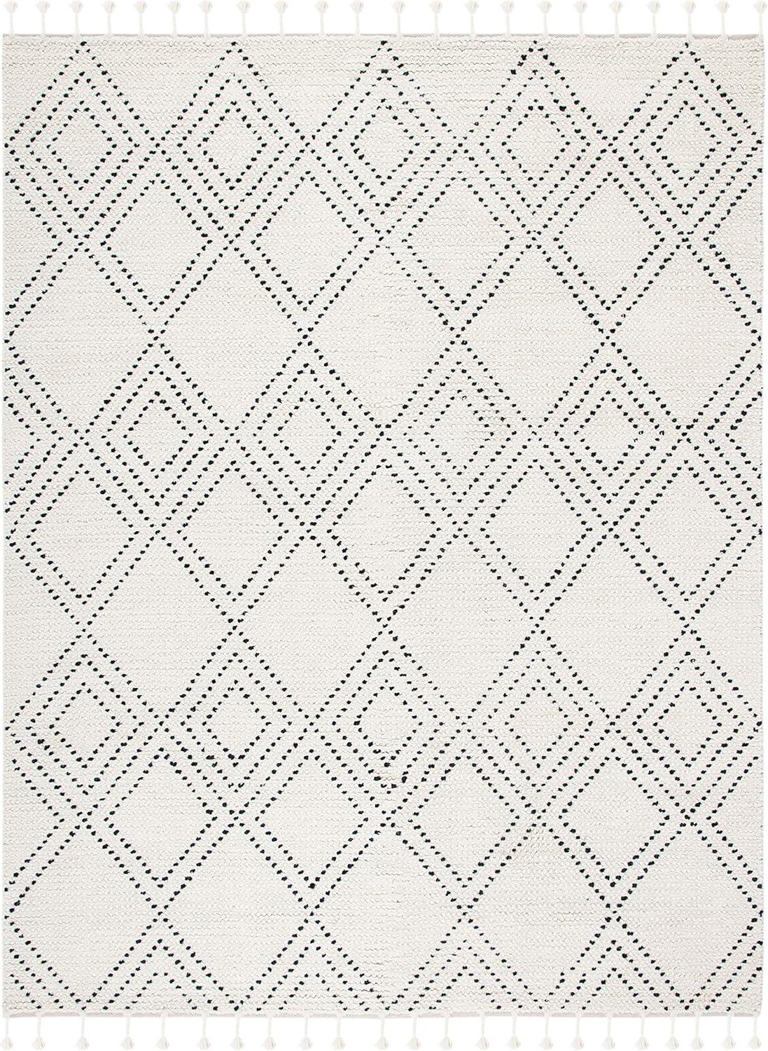 image:imageSAFAVIEH Area Rug 8x10 Casablanca Collection Large Ivory amp Black Handmade Wool Moroccan Boho Braided Tassel Ideal for Living Room Bedroom Dining Space CSB676ZIvoryBlack
