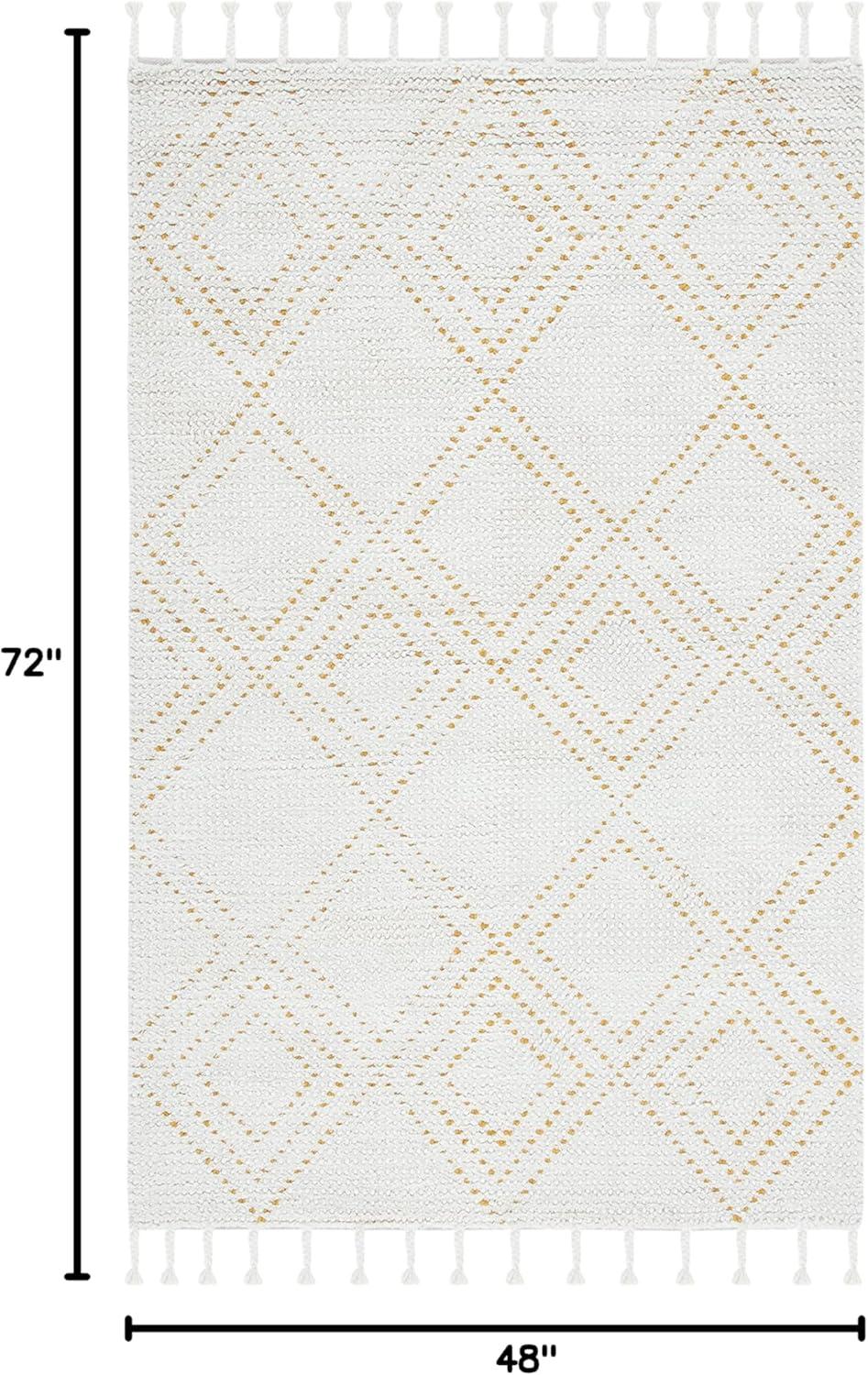 image:imageSAFAVIEH Area Rug 8x10 Casablanca Collection Large Ivory amp Black Handmade Wool Moroccan Boho Braided Tassel Ideal for Living Room Bedroom Dining Space CSB676ZIvoryGold