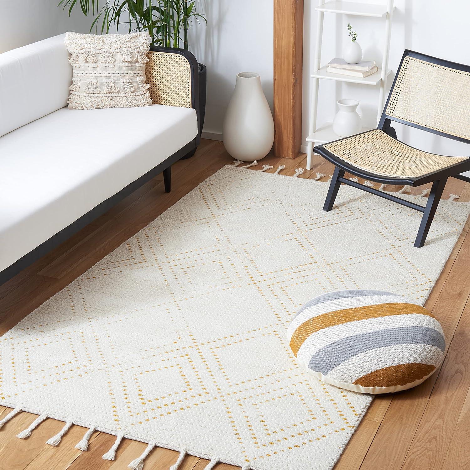 image:imageSAFAVIEH Area Rug 8x10 Casablanca Collection Large Ivory amp Black Handmade Wool Moroccan Boho Braided Tassel Ideal for Living Room Bedroom Dining Space CSB676ZIvoryGold