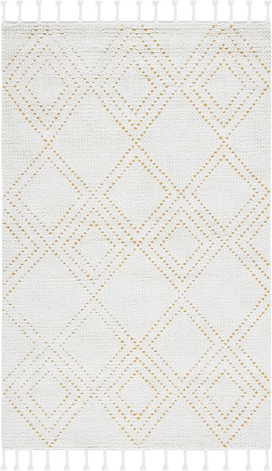 image:imageSAFAVIEH Area Rug 8x10 Casablanca Collection Large Ivory amp Black Handmade Wool Moroccan Boho Braided Tassel Ideal for Living Room Bedroom Dining Space CSB676ZIvoryGold