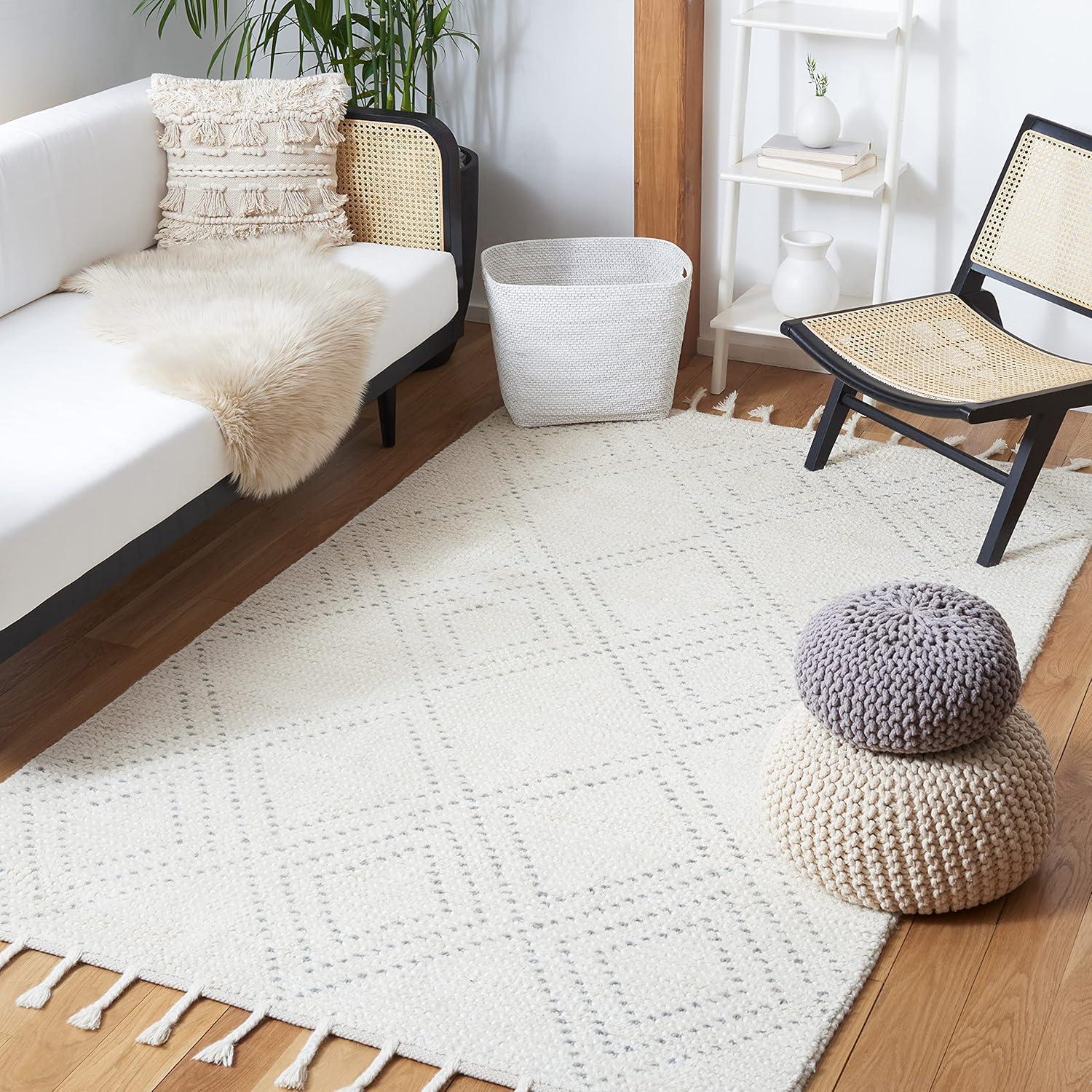 image:imageSAFAVIEH Area Rug 8x10 Casablanca Collection Large Ivory amp Black Handmade Wool Moroccan Boho Braided Tassel Ideal for Living Room Bedroom Dining Space CSB676ZIvoryGrey