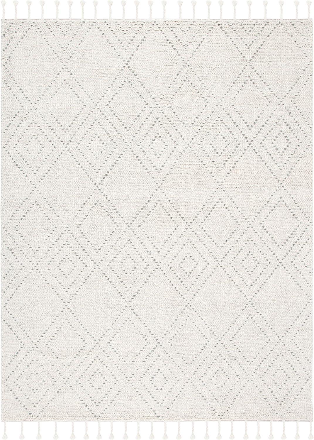 image:imageSAFAVIEH Area Rug 8x10 Casablanca Collection Large Ivory amp Black Handmade Wool Moroccan Boho Braided Tassel Ideal for Living Room Bedroom Dining Space CSB676ZIvoryGrey