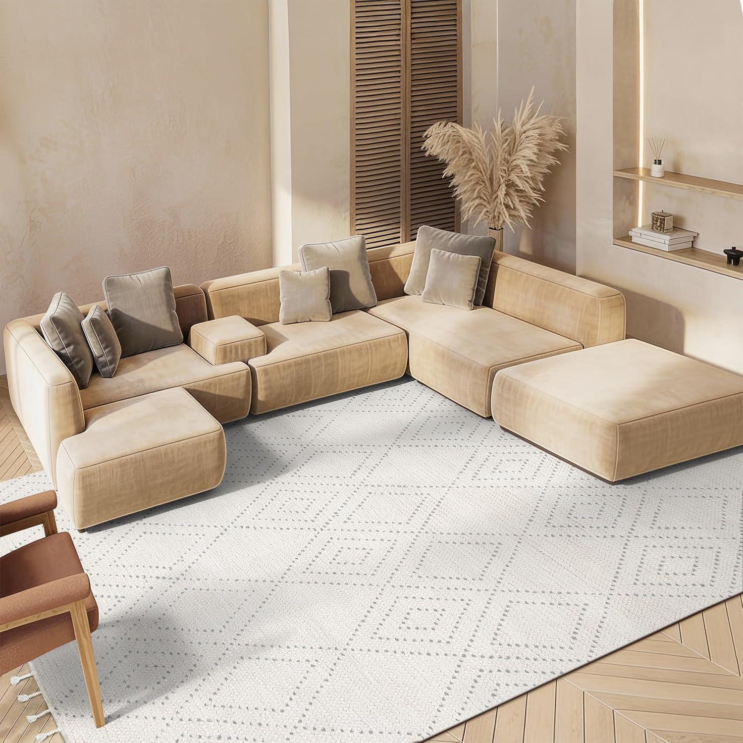 image:imageSAFAVIEH Area Rug 8x10 Casablanca Collection Large Ivory amp Black Handmade Wool Moroccan Boho Braided Tassel Ideal for Living Room Bedroom Dining Space CSB676ZIvoryGrey