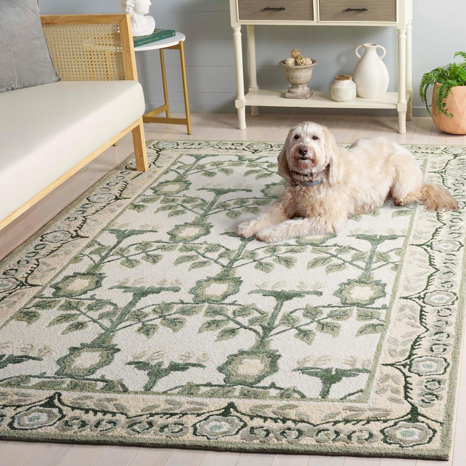 image:imageSAFAVIEH Area Rug 8x10 Earthly Treasures Collection Large Ivory amp Blue Handmade Wool amp Viscose Ideal for Living Room Bedroom Dining Space ET215MIvorySage