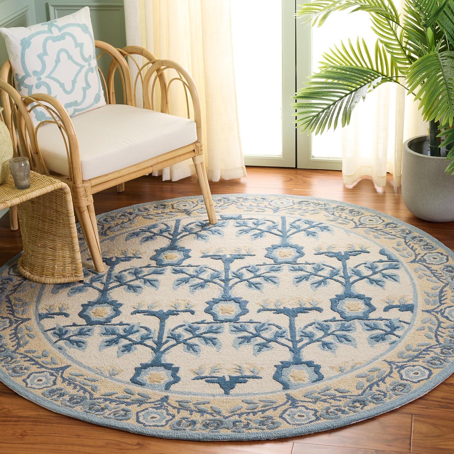 image:imageSAFAVIEH Area Rug 8x10 Earthly Treasures Collection Large Ivory amp Blue Handmade Wool amp Viscose Ideal for Living Room Bedroom Dining Space ET215MIvoryBlue