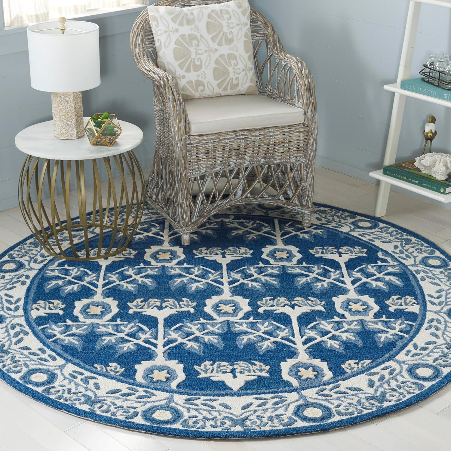 image:imageSAFAVIEH Area Rug 8x10 Earthly Treasures Collection Large Ivory amp Blue Handmade Wool amp Viscose Ideal for Living Room Bedroom Dining Space ET215MNavyIvory