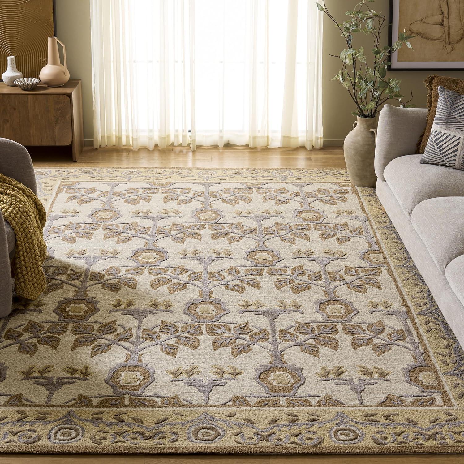 image:imageSAFAVIEH Area Rug 8x10 Earthly Treasures Collection Large Ivory amp Blue Handmade Wool amp Viscose Ideal for Living Room Bedroom Dining Space ET215MIvoryBeige