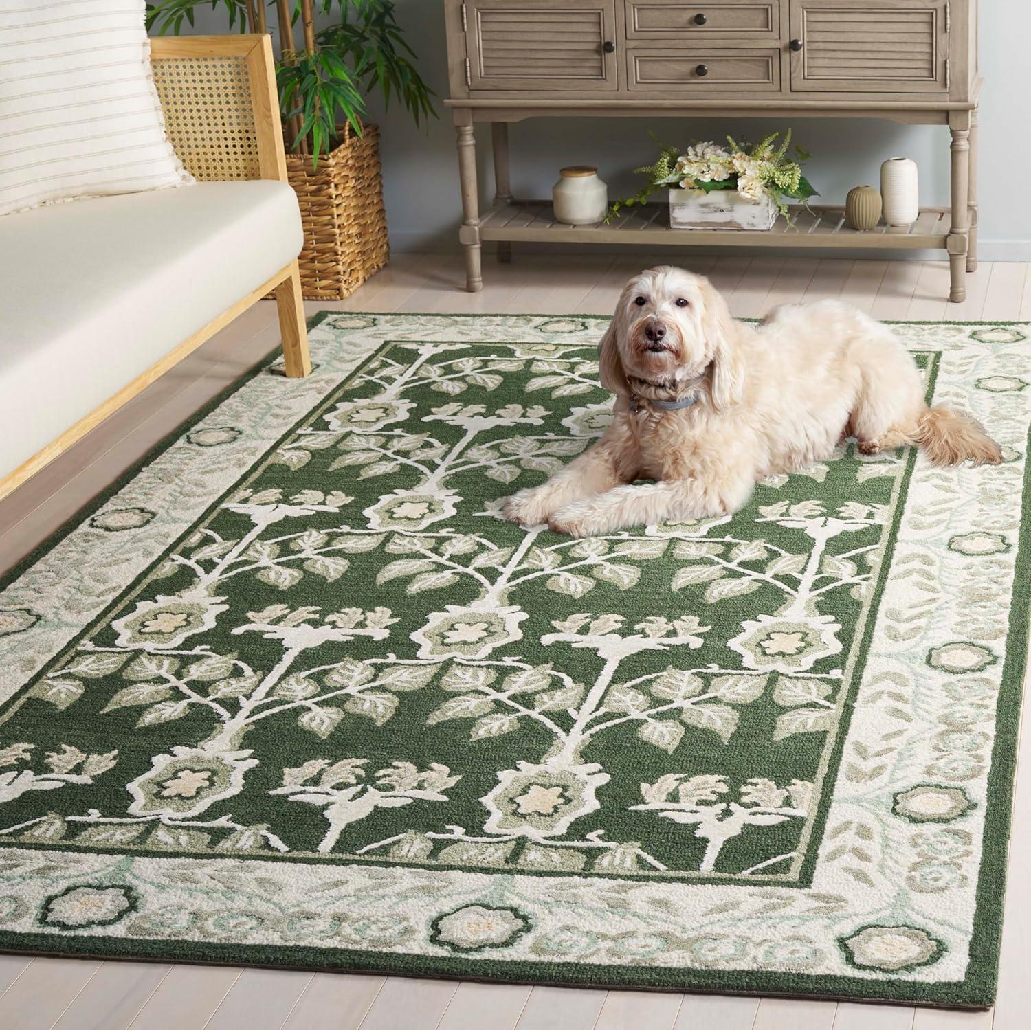 image:imageSAFAVIEH Area Rug 8x10 Earthly Treasures Collection Large Ivory amp Blue Handmade Wool amp Viscose Ideal for Living Room Bedroom Dining Space ET215MGreenIvory