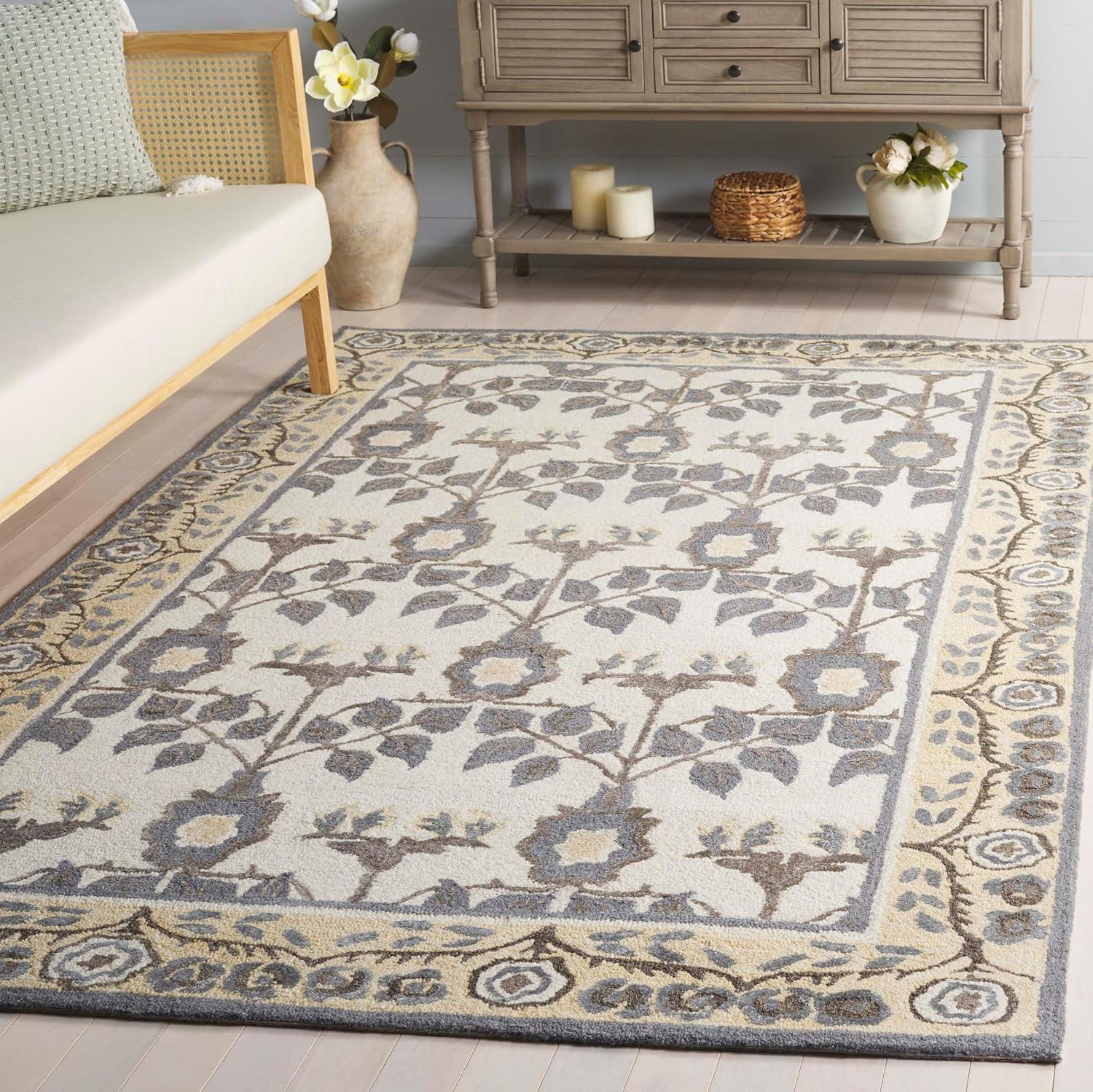 image:imageSAFAVIEH Area Rug 8x10 Earthly Treasures Collection Large Ivory amp Blue Handmade Wool amp Viscose Ideal for Living Room Bedroom Dining Space ET215MIvoryGrey
