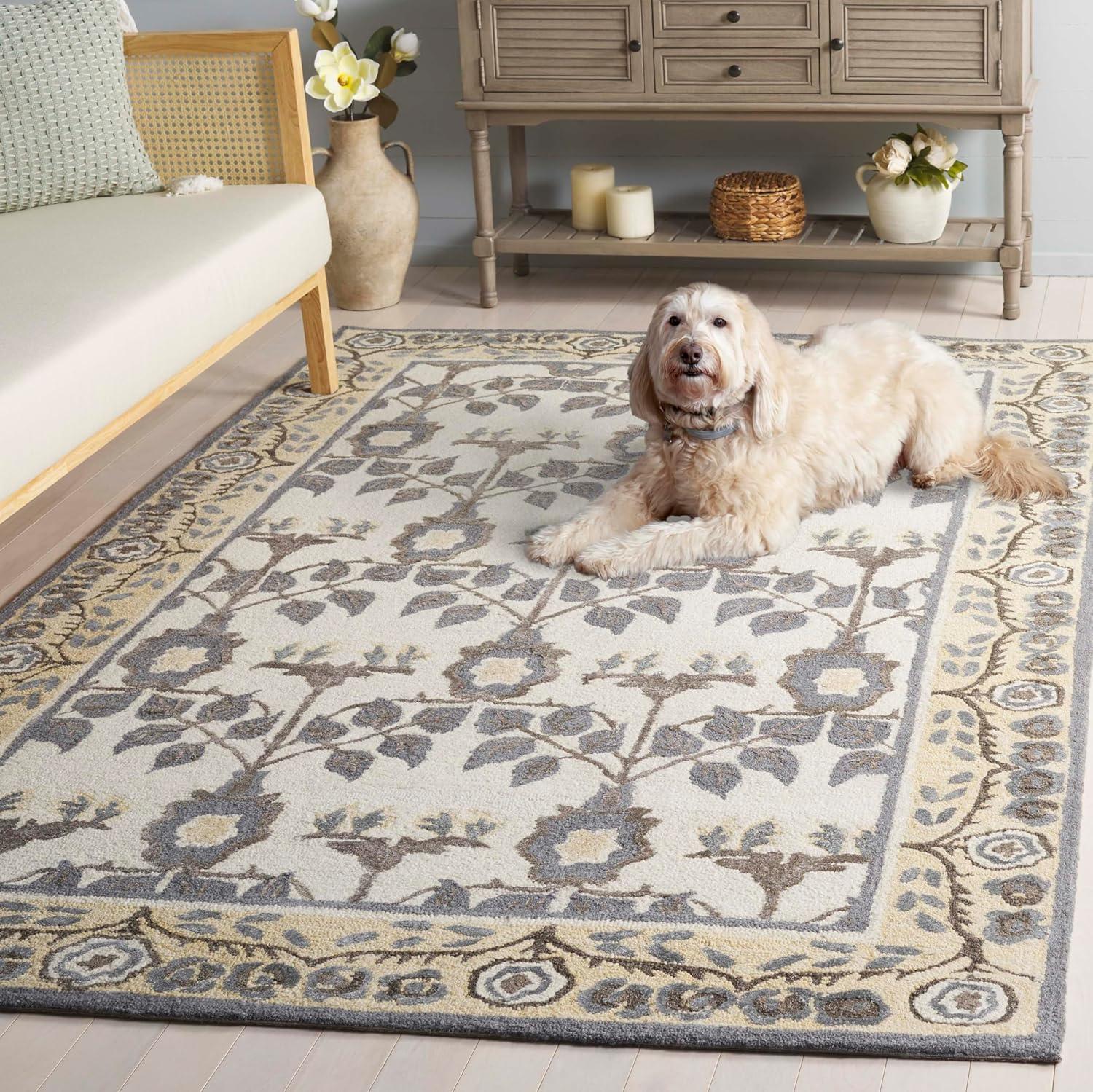 image:imageSAFAVIEH Area Rug 8x10 Earthly Treasures Collection Large Ivory amp Blue Handmade Wool amp Viscose Ideal for Living Room Bedroom Dining Space ET215MIvoryGrey