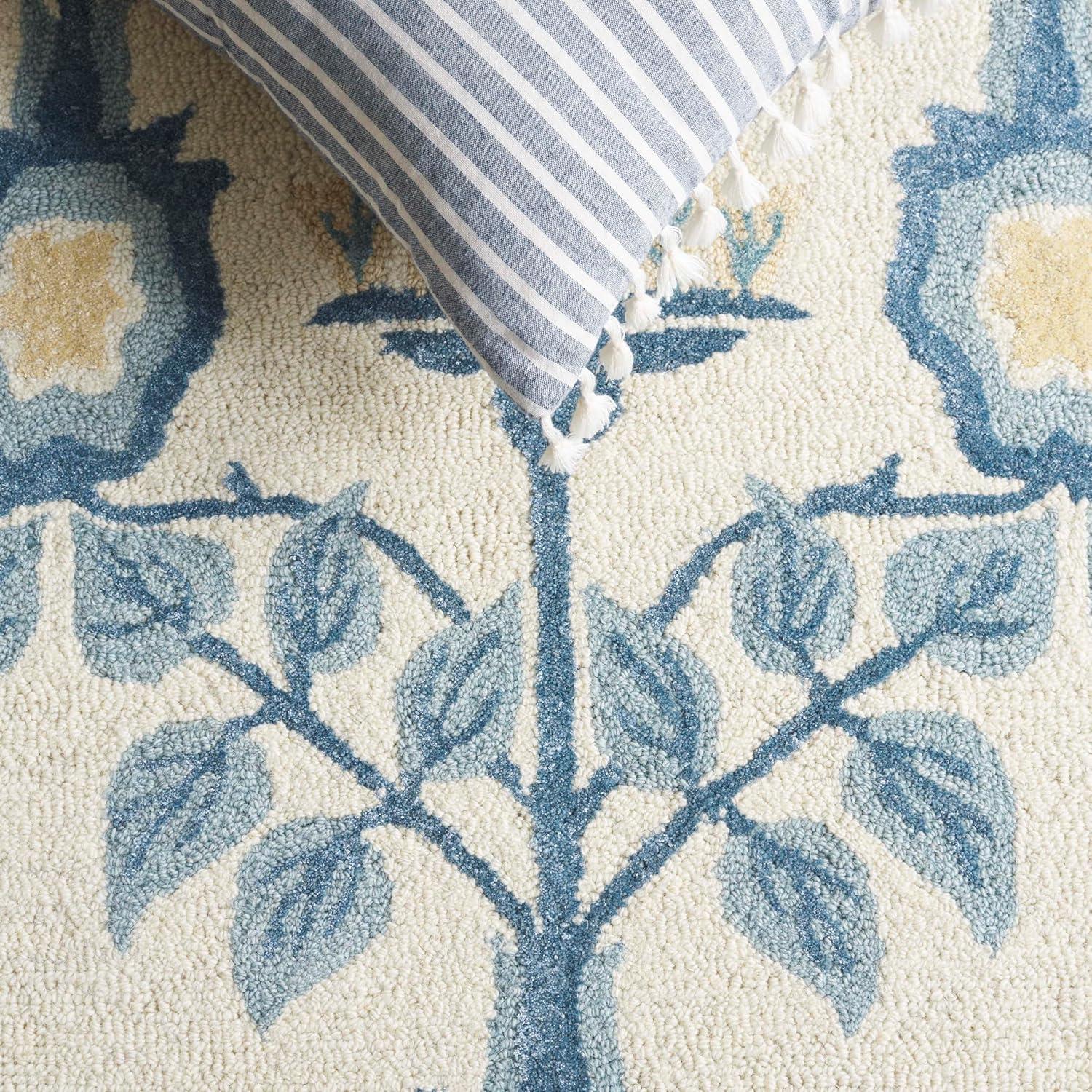 image:imageSAFAVIEH Area Rug 8x10 Earthly Treasures Collection Large Ivory amp Blue Handmade Wool amp Viscose Ideal for Living Room Bedroom Dining Space ET215MIvoryBlue