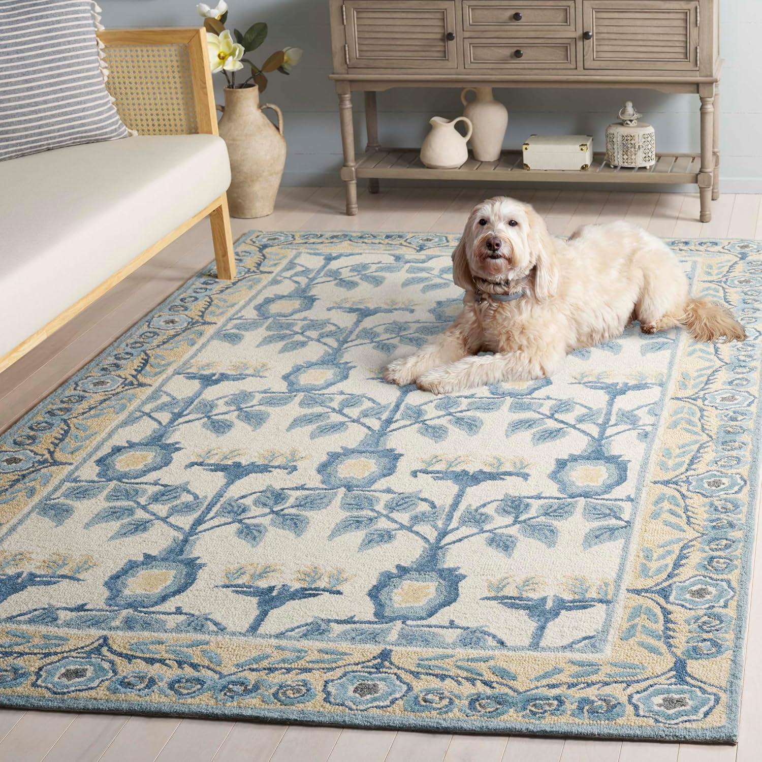 image:imageSAFAVIEH Area Rug 8x10 Earthly Treasures Collection Large Ivory amp Blue Handmade Wool amp Viscose Ideal for Living Room Bedroom Dining Space ET215MIvoryBlue
