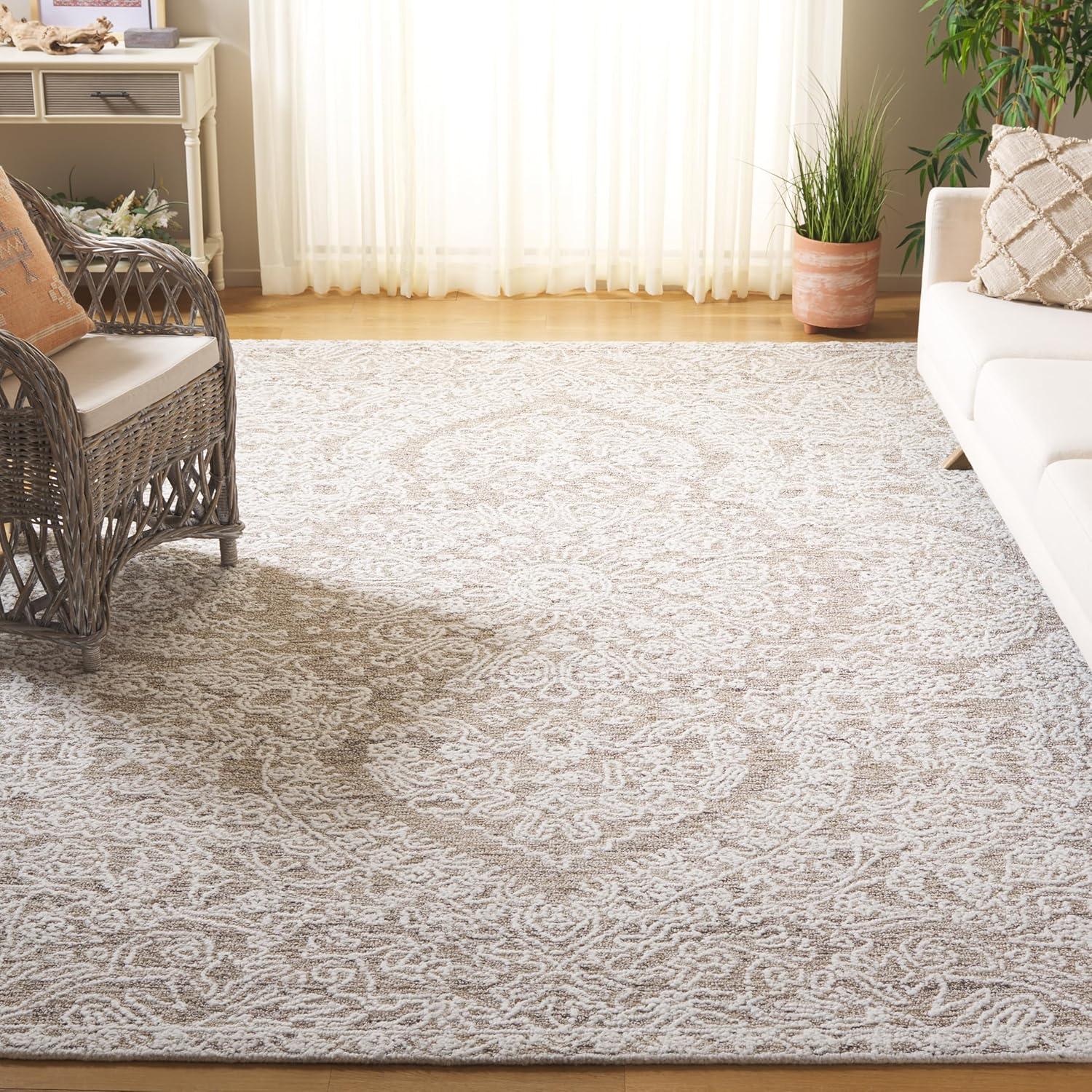 image:imageSAFAVIEH Area Rug 8x10 Ebony Collection Large Ivory amp Brown Traditional Design Ideal for Living Room Bedroom Office Dining Space EBN211TIvoryBrown