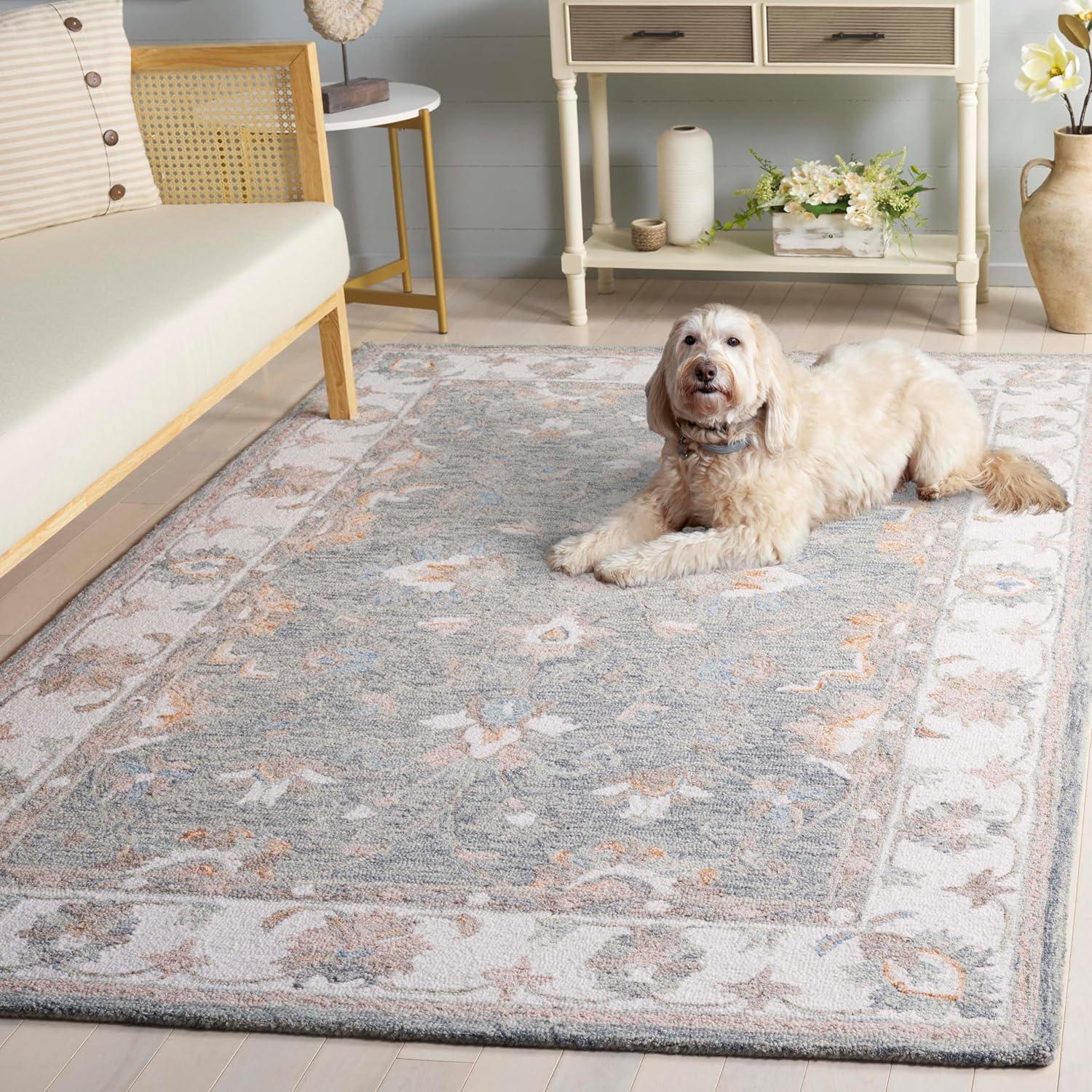 image:imageSAFAVIEH Area Rug 8x10 Heritage Collection Large Light Blue amp Ivory Handmade Wool Ideal for Living Room Bedroom Dining Space HG125MGreyIvory