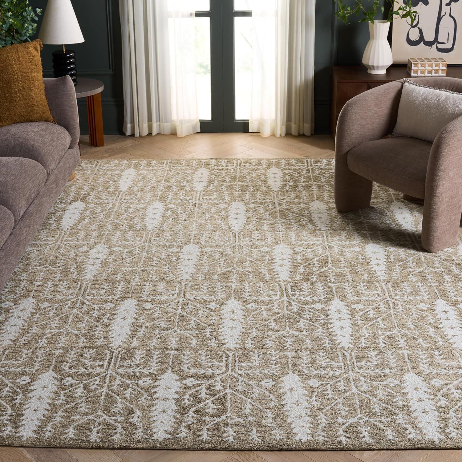 image:imageSAFAVIEH Area Rug 8x10 Jardin Collection Large Purple amp Ivory Handmade Wool Floral Design Ideal for Living Room Bedroom Office Dining Space JAR852VLight BrownIvory