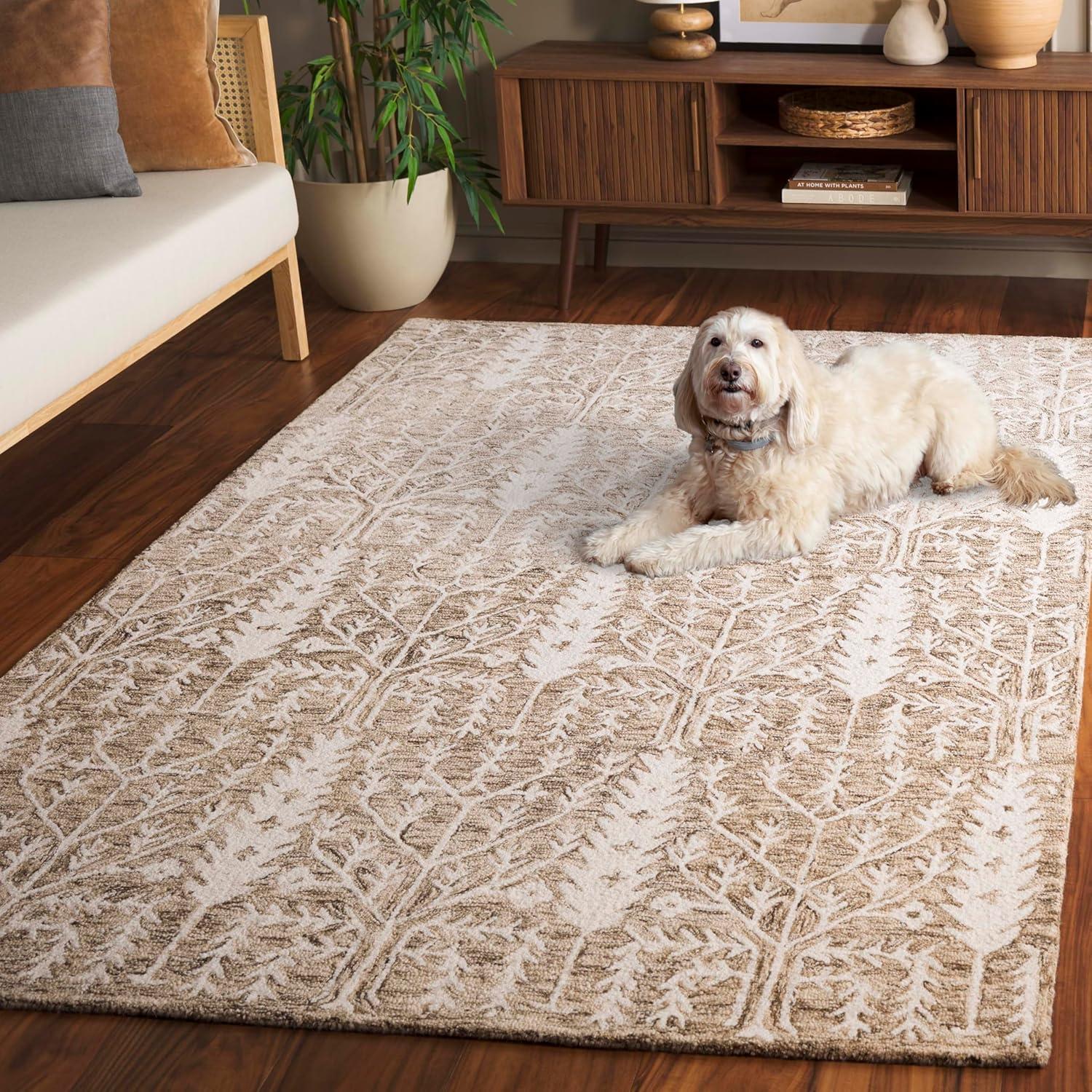 image:imageSAFAVIEH Area Rug 8x10 Jardin Collection Large Purple amp Ivory Handmade Wool Floral Design Ideal for Living Room Bedroom Office Dining Space JAR852VLight BrownIvory