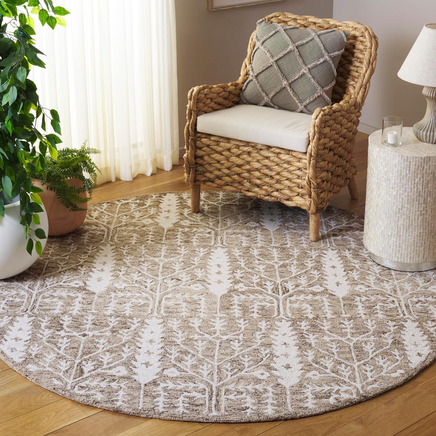 image:imageSAFAVIEH Area Rug 8x10 Jardin Collection Large Purple amp Ivory Handmade Wool Floral Design Ideal for Living Room Bedroom Office Dining Space JAR852VLight BrownIvory