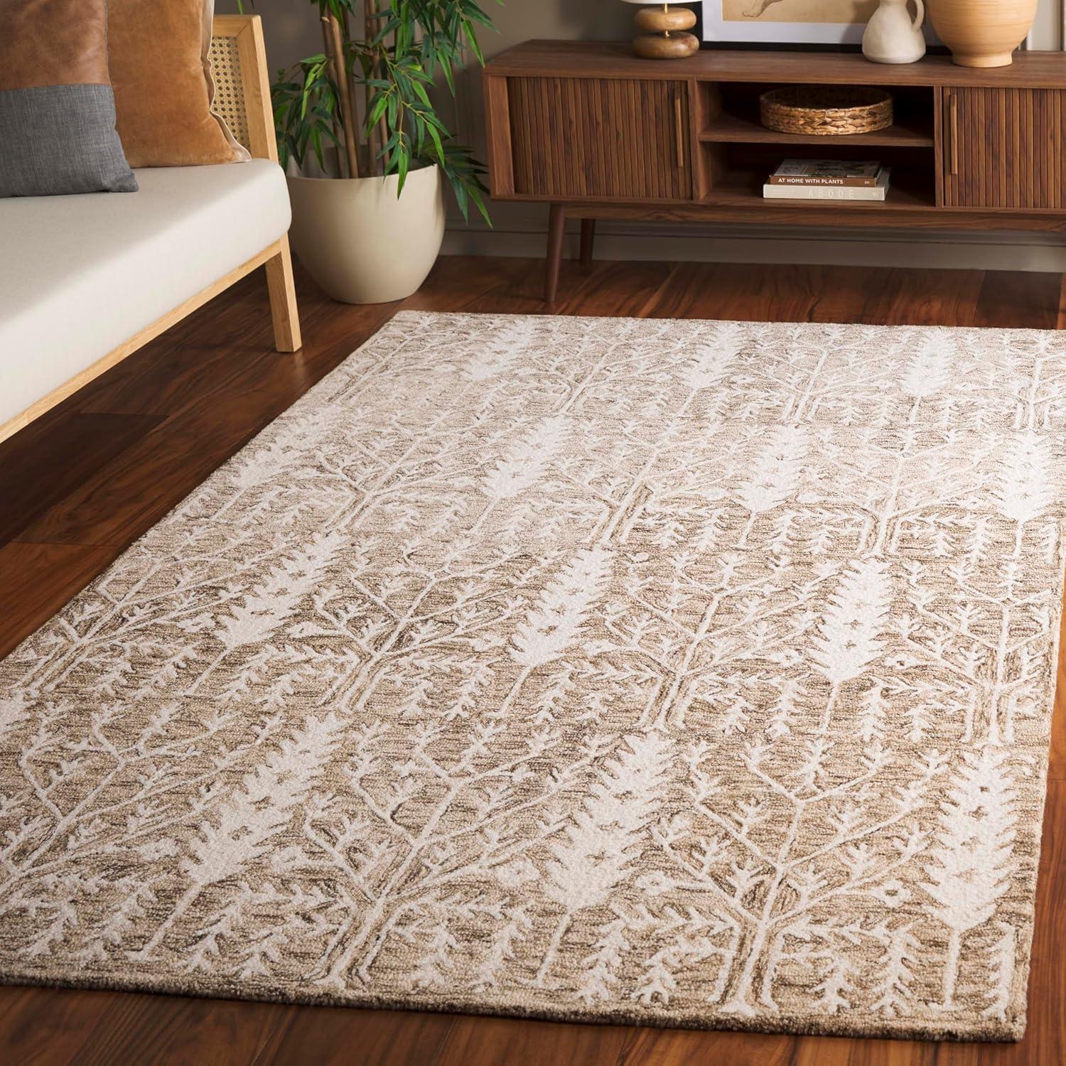 image:imageSAFAVIEH Area Rug 8x10 Jardin Collection Large Purple amp Ivory Handmade Wool Floral Design Ideal for Living Room Bedroom Office Dining Space JAR852VLight BrownIvory