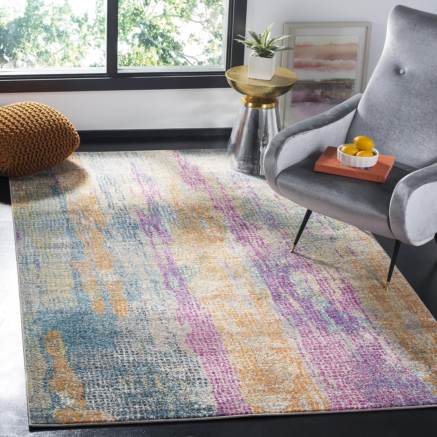 image:imageSAFAVIEH Area Rug 8x10 Madison Collection Large Blue amp Fuchsia Boho Chic Watercolor Design NonShedding amp Easy Cleaning Ideal for Living Room Bedroom Office Dining Space MAD123CBlueFuchsia