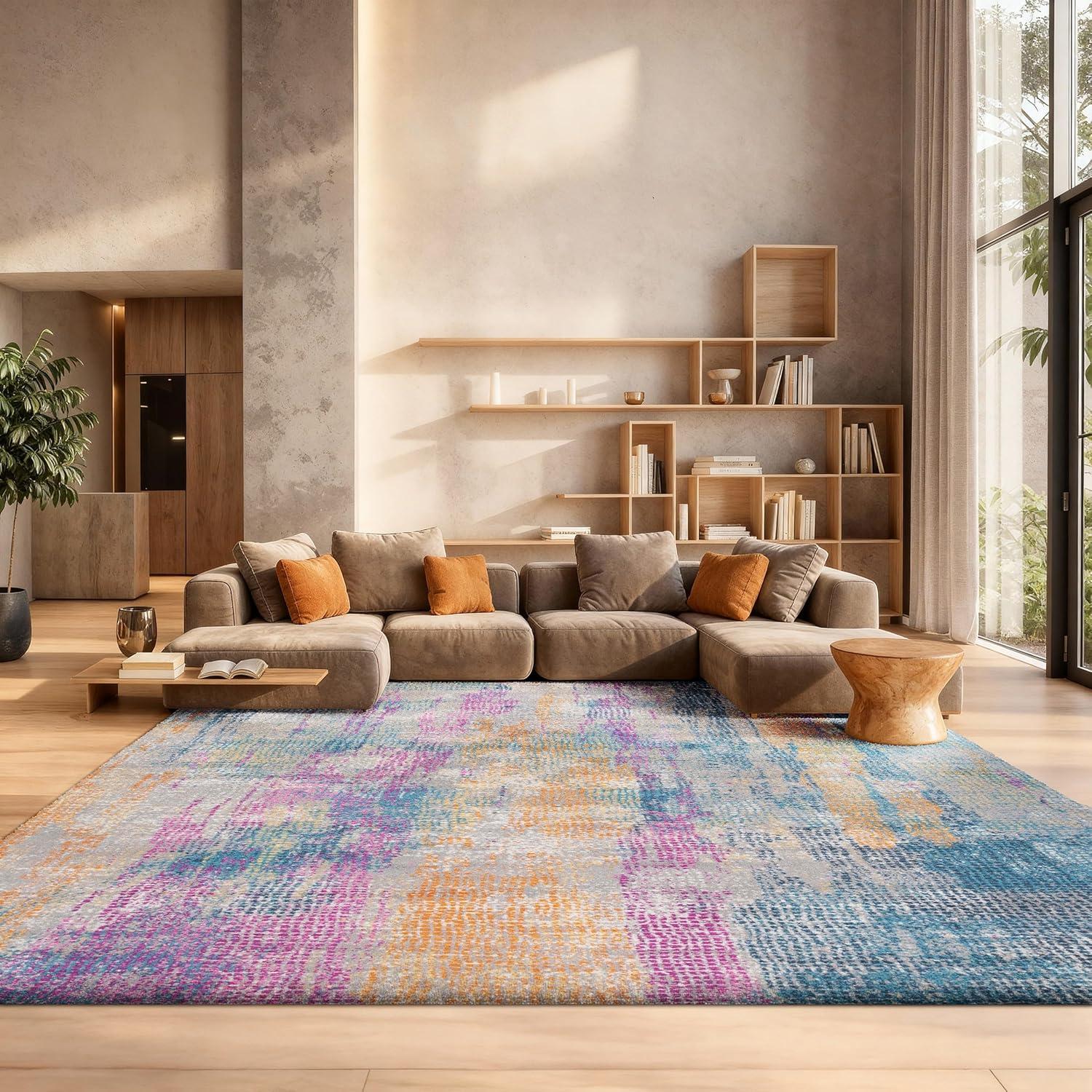 image:imageSAFAVIEH Area Rug 8x10 Madison Collection Large Blue amp Fuchsia Boho Chic Watercolor Design NonShedding amp Easy Cleaning Ideal for Living Room Bedroom Office Dining Space MAD123CBlueFuchsia